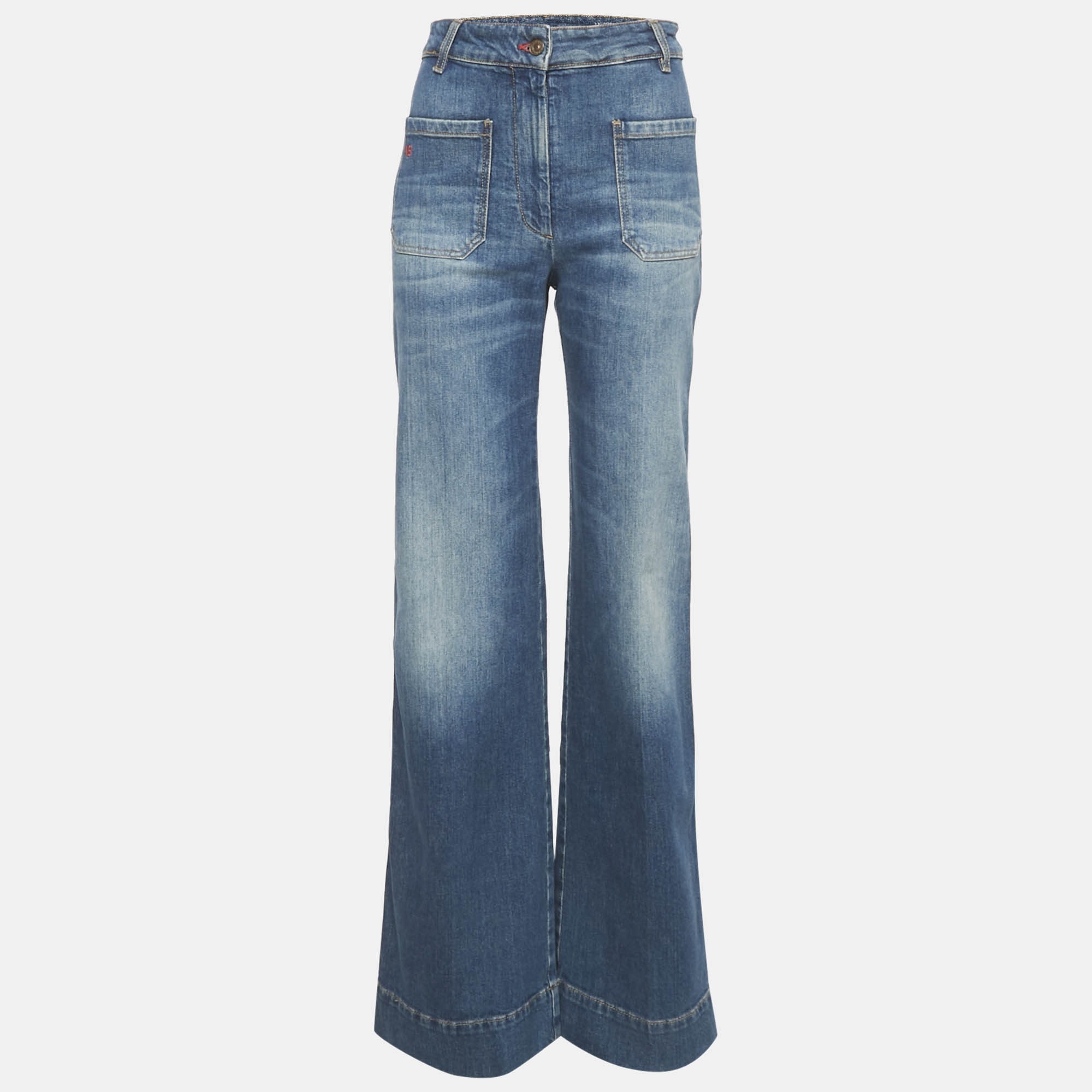 

Victoria Beckham Black Faded Denim Flared High Rise Jeans S Waist 27"
