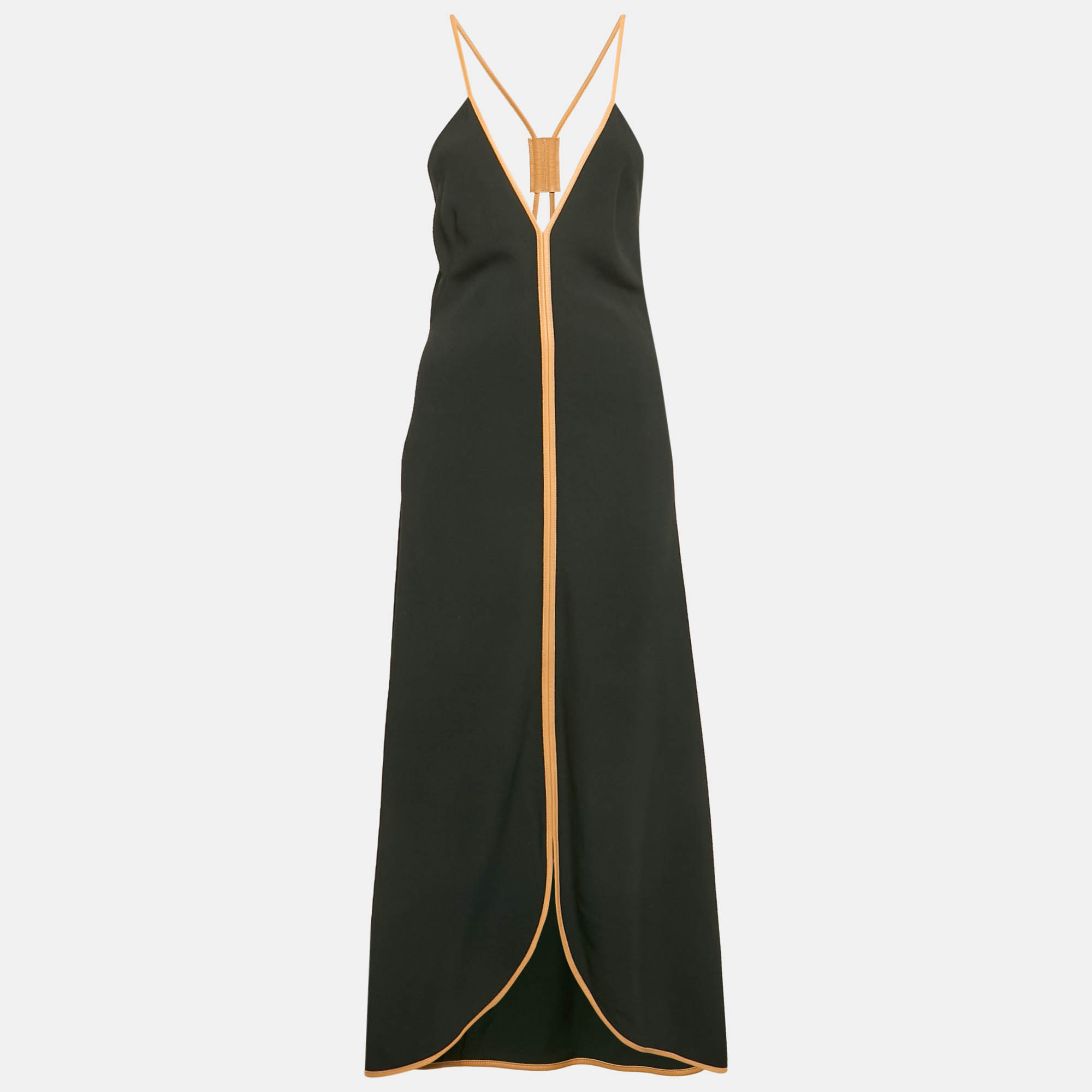 

Victoria Beckham Black Leather Trim Crepe Midi Dress M