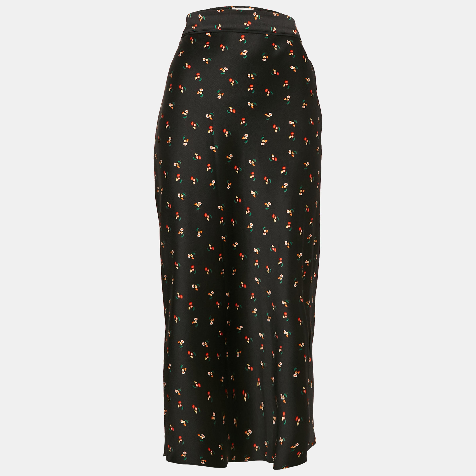 

Victoria Beckham Black Floral Print Textured Satin Midi Skirt S