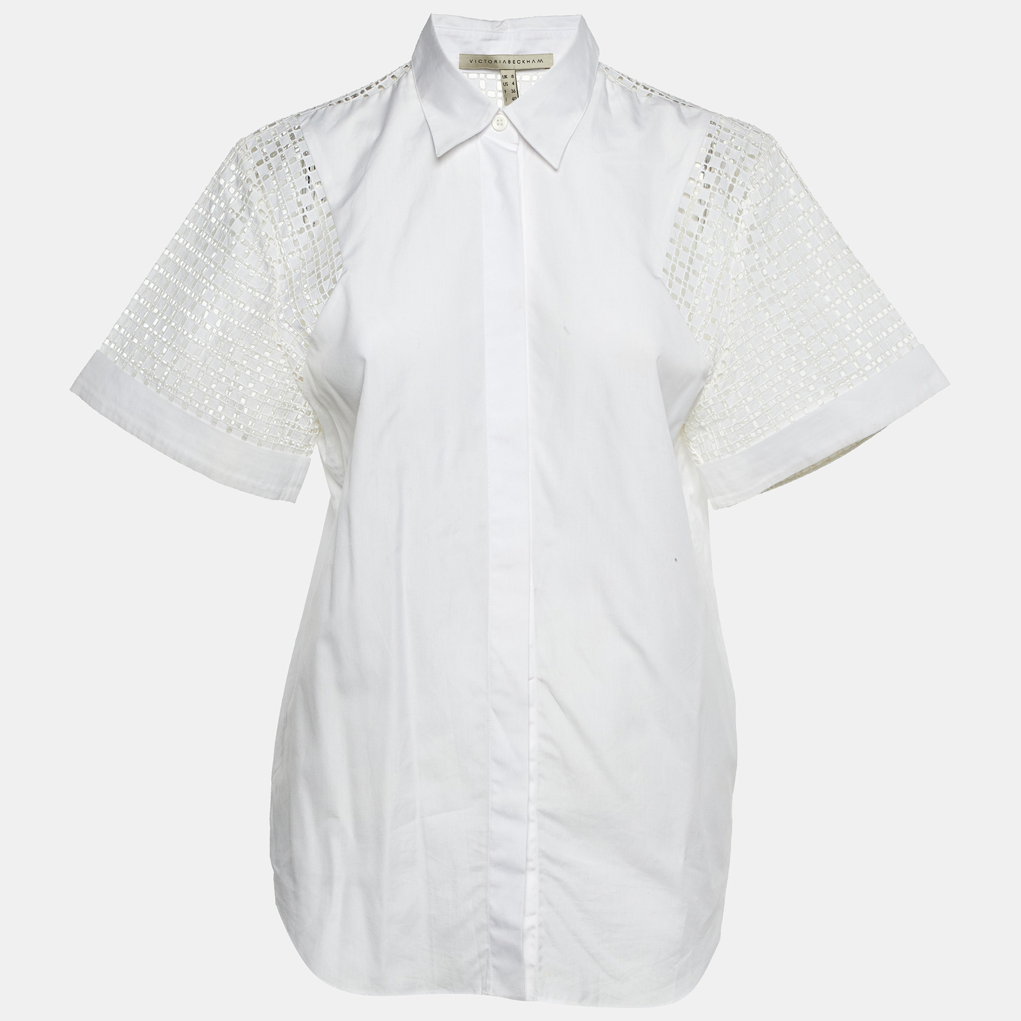 

Victoria Beckham White Cotton Lace panel Detail Shirt S