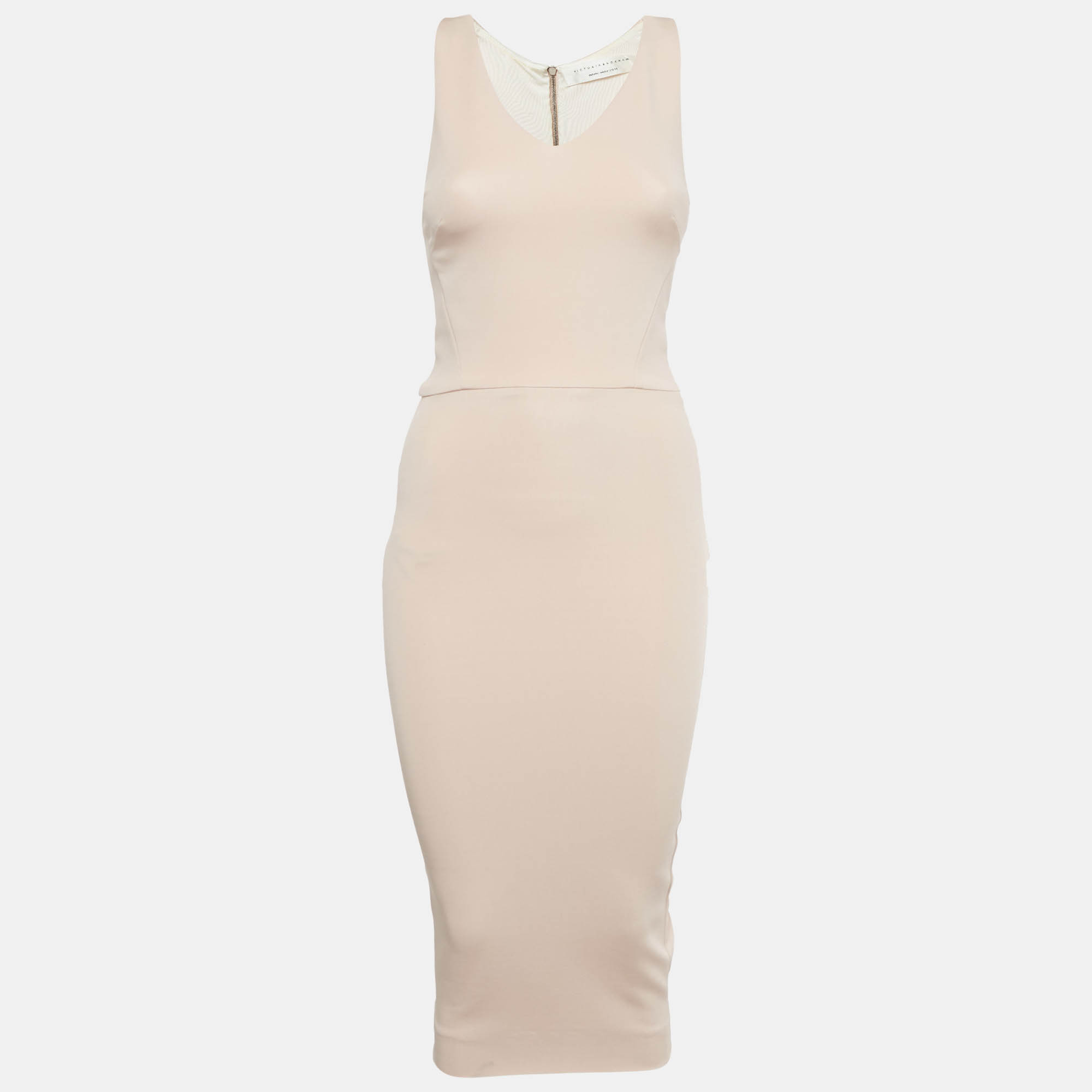 Victoria Beckham Pink Stretch Knit Midi Bodycon Dress S