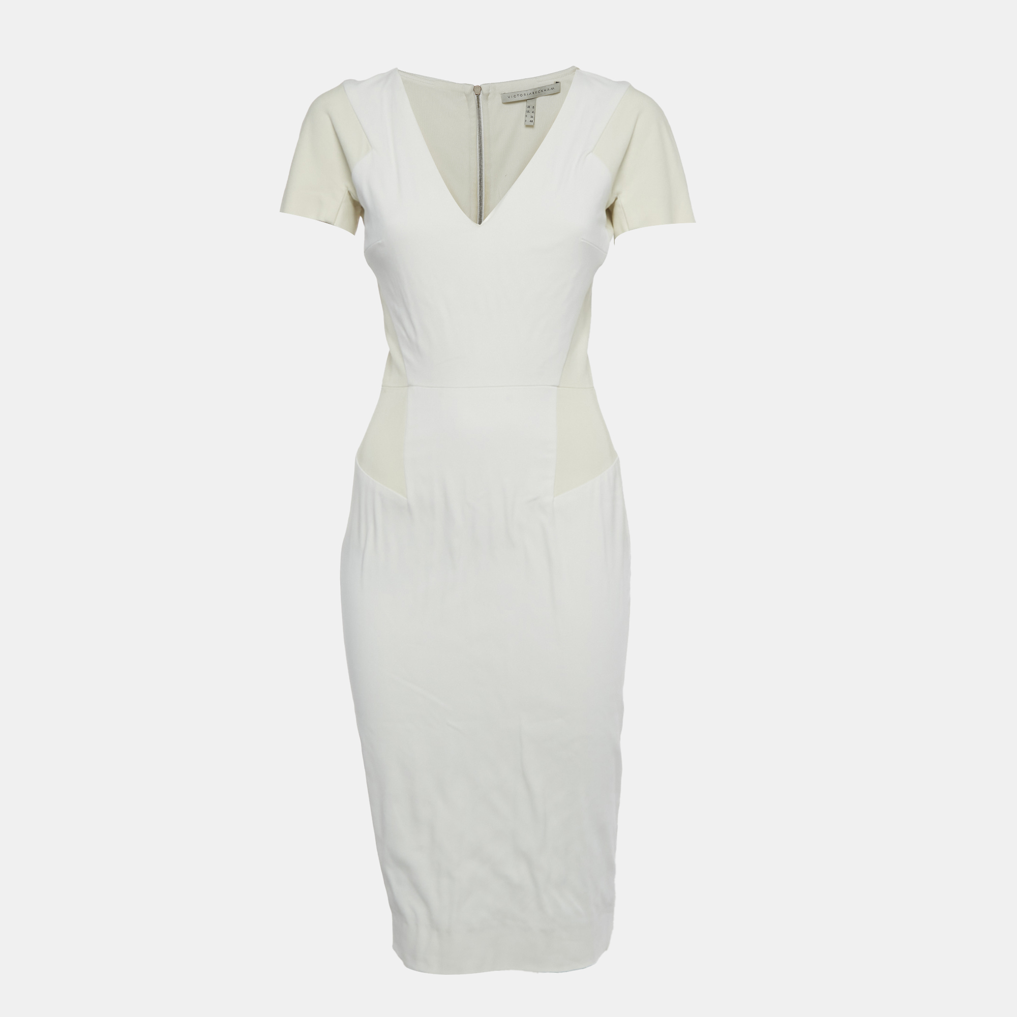 Pre-owned Victoria Beckham Cream & White Cotton Midi Dress S