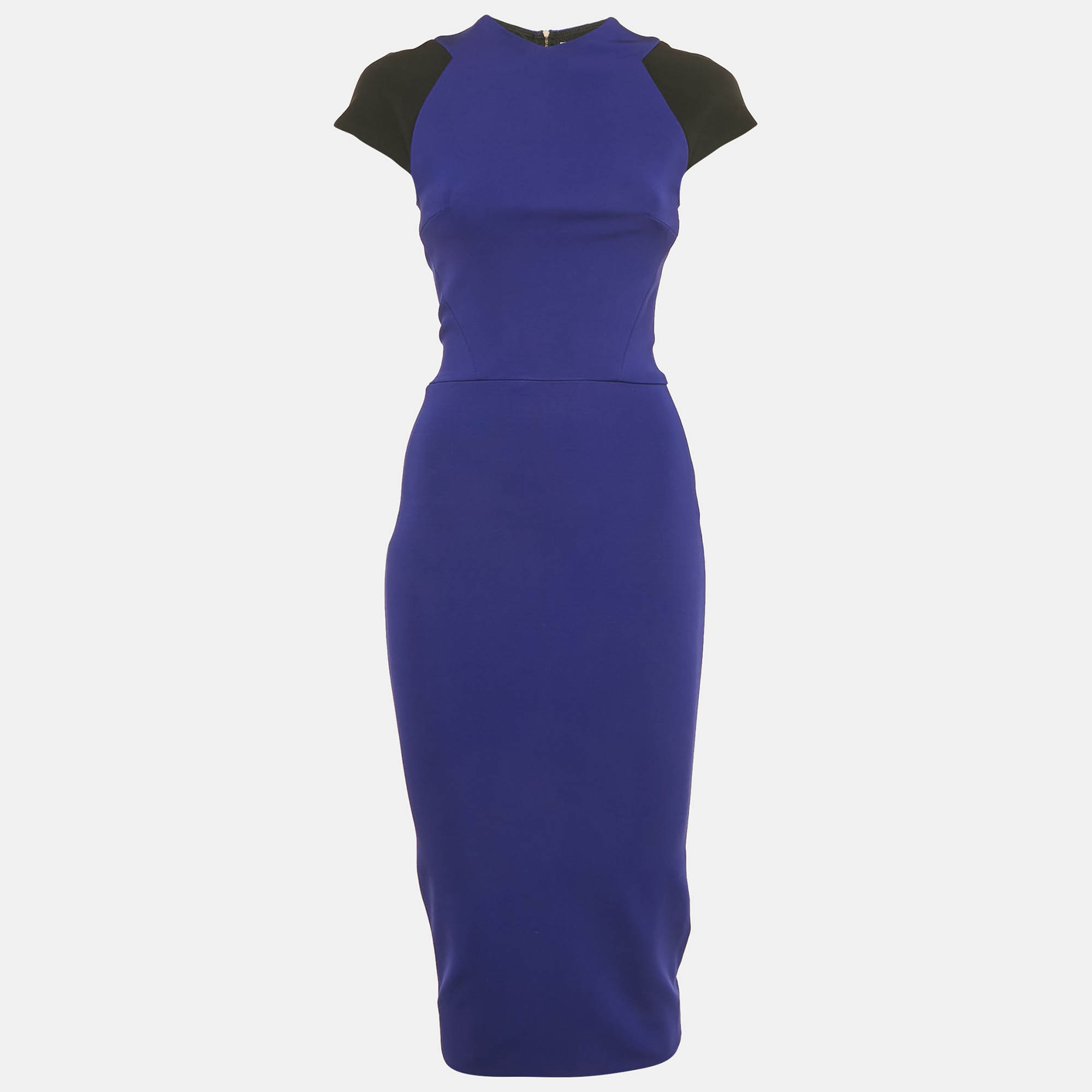 Pre-owned Victoria Beckham Navy Blue & Black Jersey Sheath Dress S