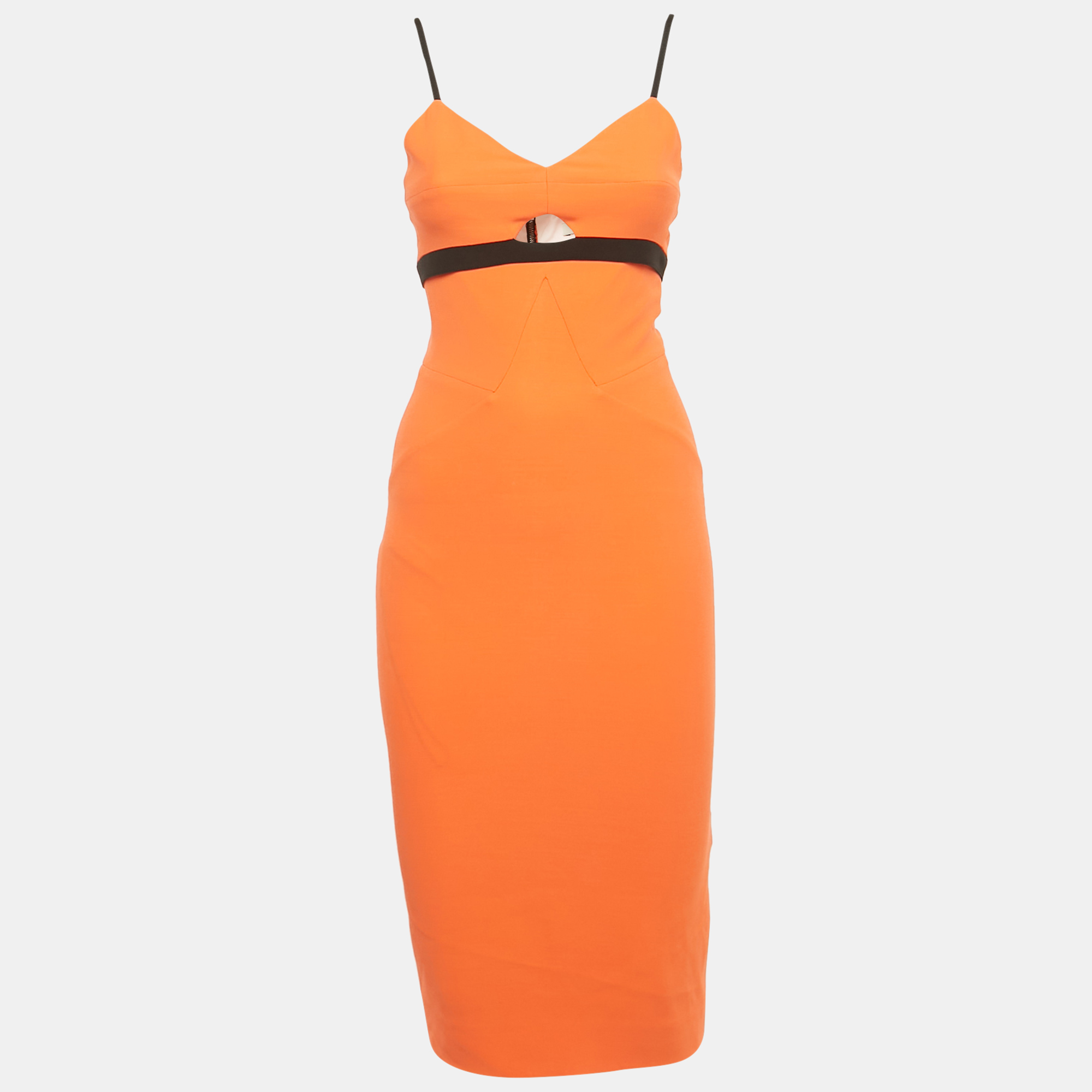 Pre-owned Victoria Beckham Orange Stretch Crepe Contrast Detail Sheath Dress S