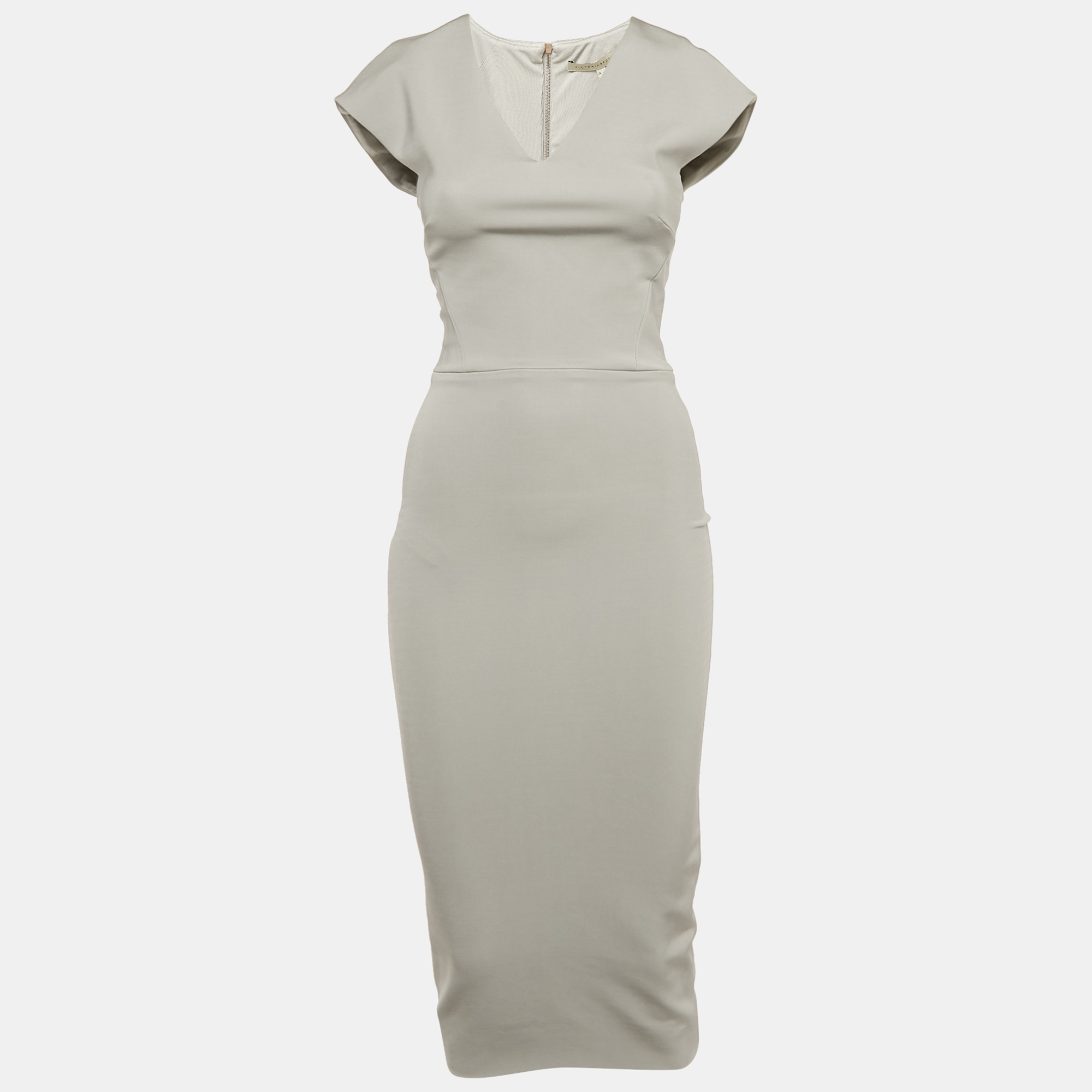 Pre-owned Victoria Beckham Grey Jersey Sheath Dress S In Gray