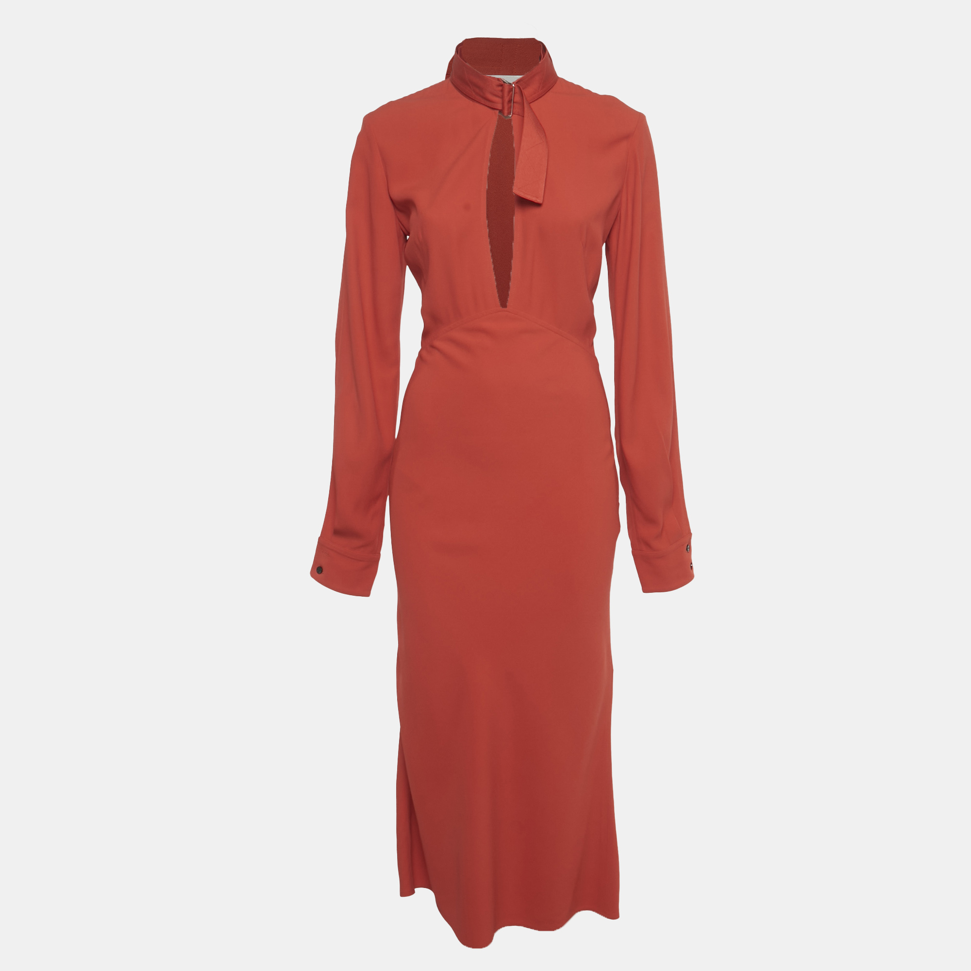 Pre-owned Victoria Beckham Red Crepe Plunge Neck Tie Detail Maxi Dress S