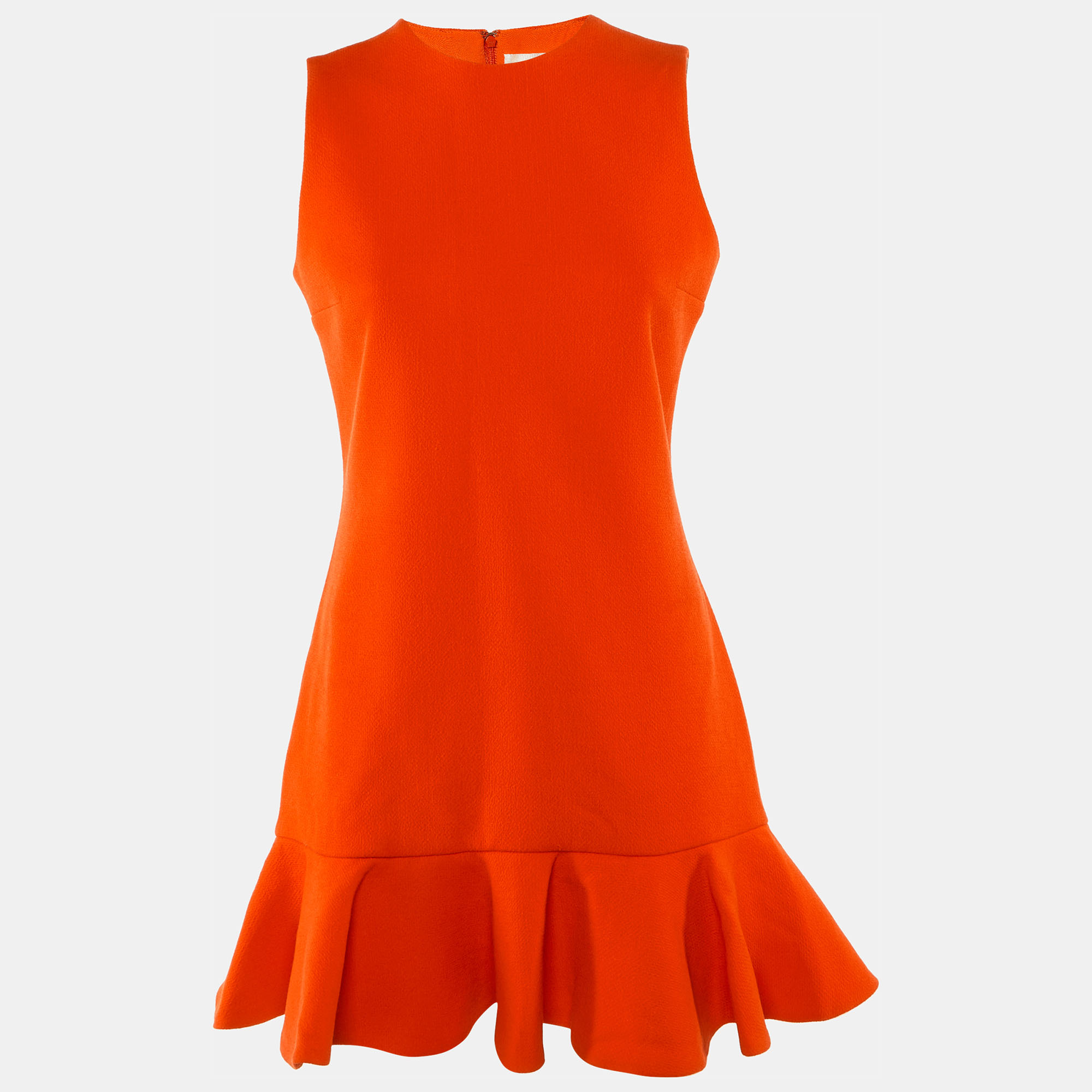 

Victoria Beckham Red Wool Sleeveless Flounced Hem Mini Dress S