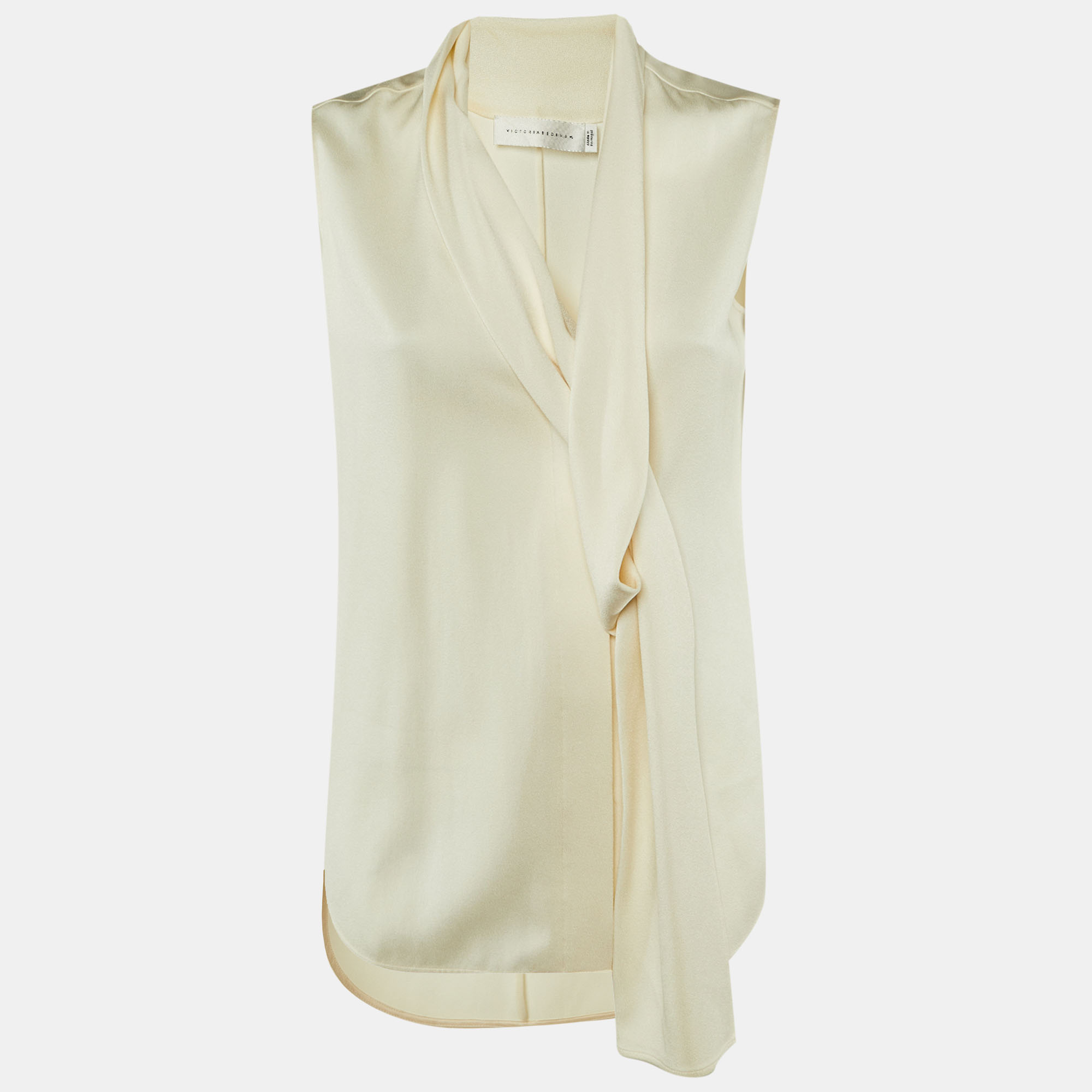 Pre-owned Victoria Beckham Ivory Crepe Neck Detail Blouse M In White