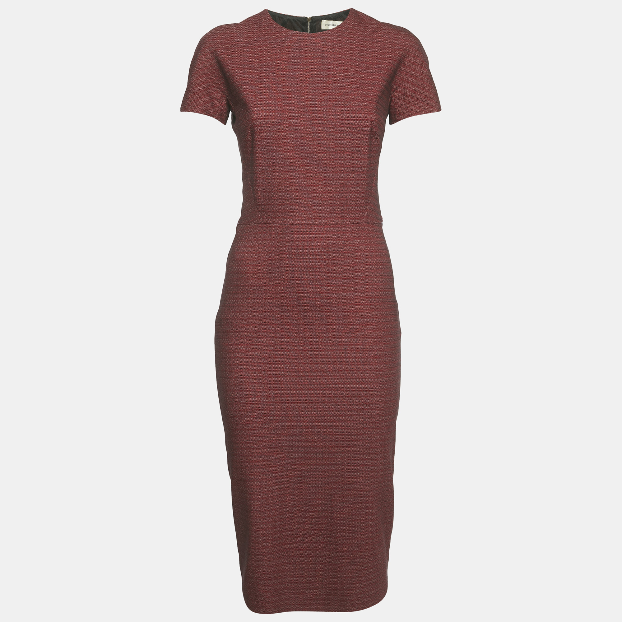 

Victoria Beckham Burgundy Jacquard Sheath Dress S