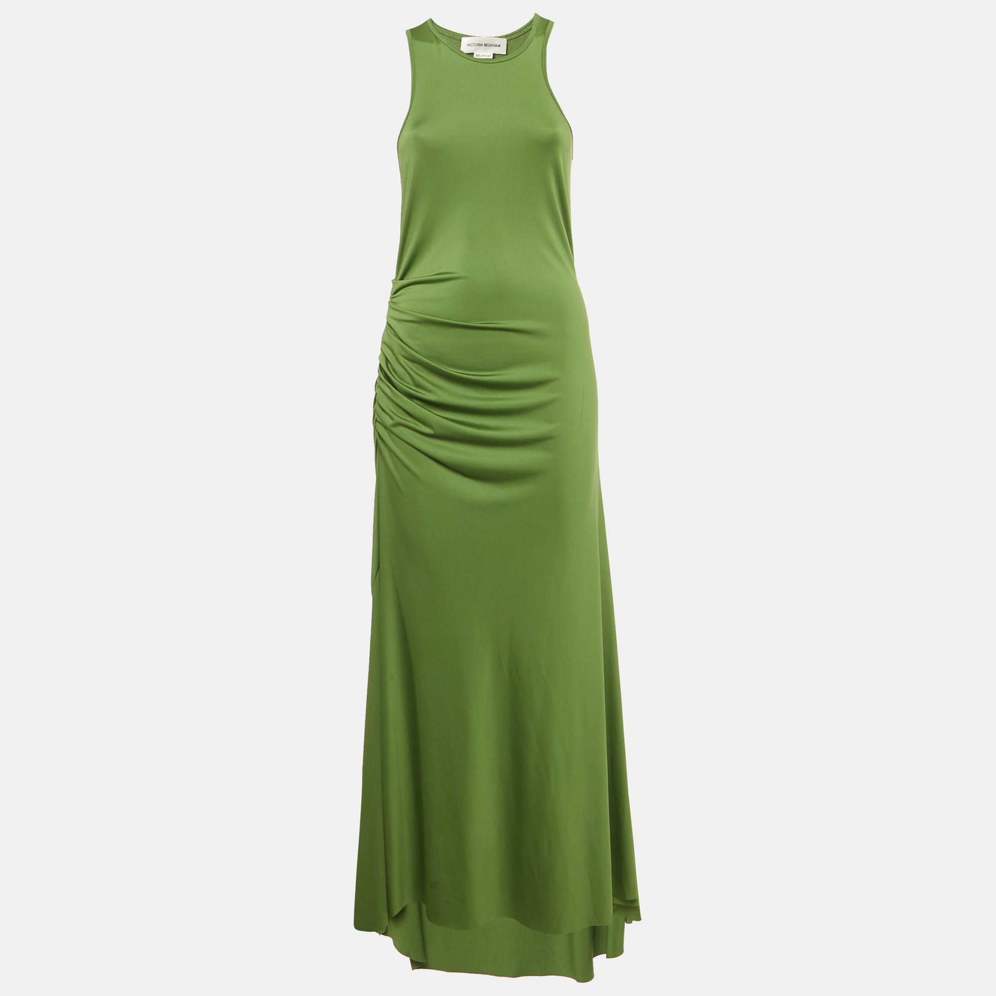 

Victoria Beckham Green Jersey Ruched Maxi Dress M