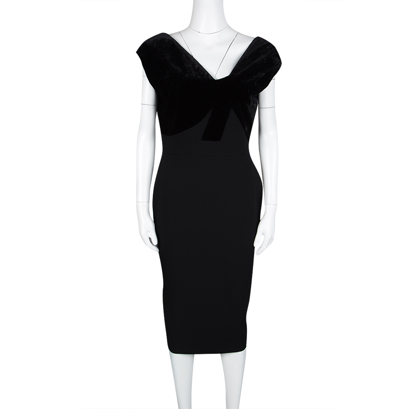 

Victoria Beckham Black Wool Velvet Bodice Detail Sleeveless Dress