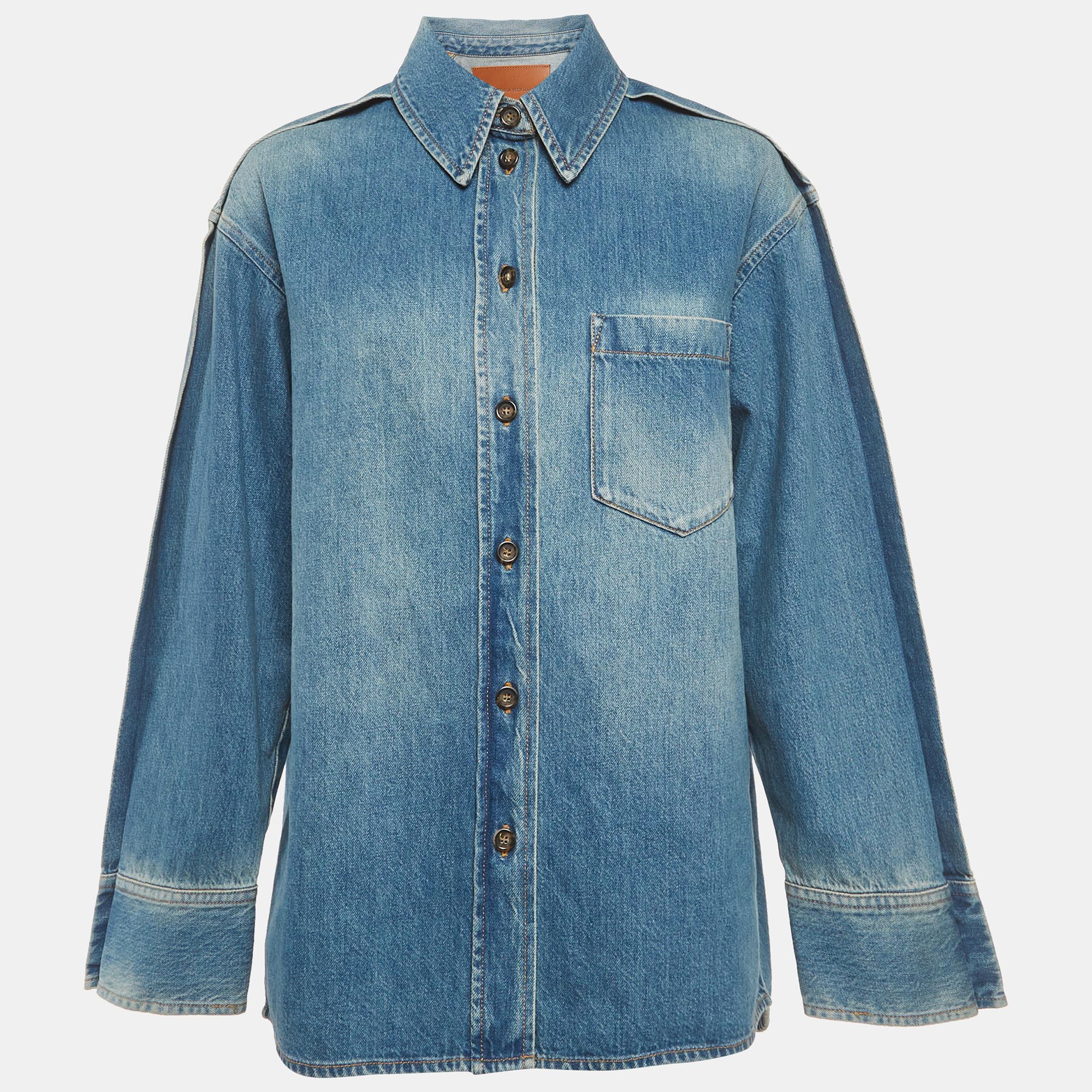 

Victoria Beckham Blue Denim Pleated Oversized Shirt S
