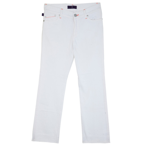 Pre Owned Victoria Beckham Orange Stitch White Jeans M
