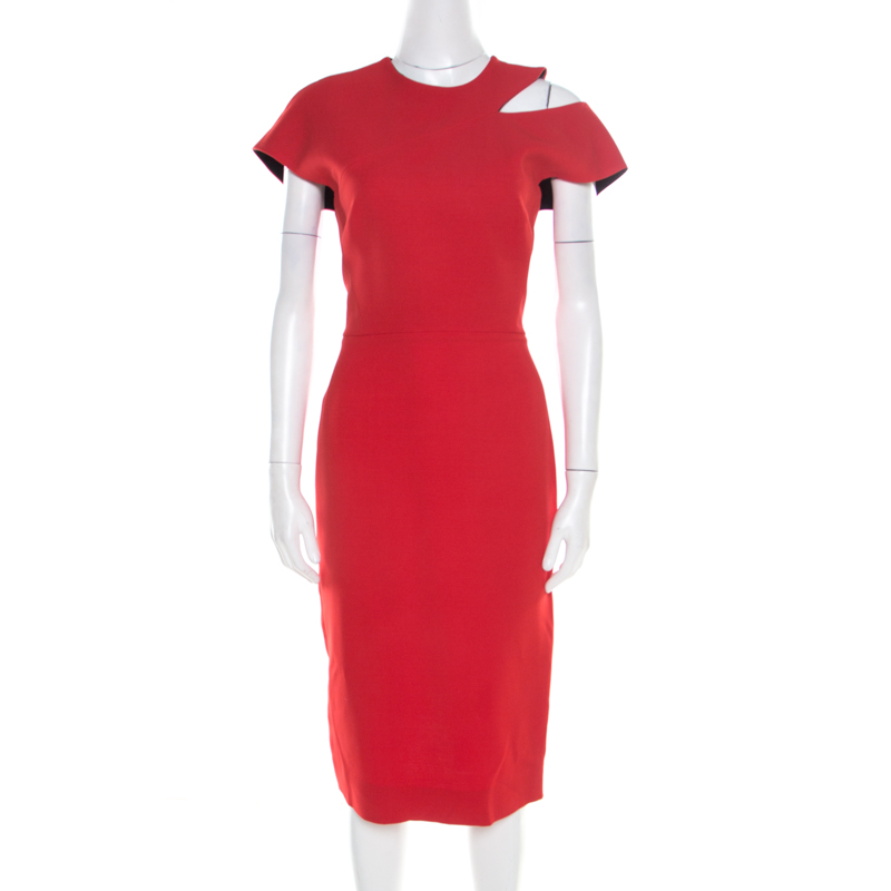 Victoria Beckham Red Wool and Silk Cutout Shoulder Detail Sleeveless ...