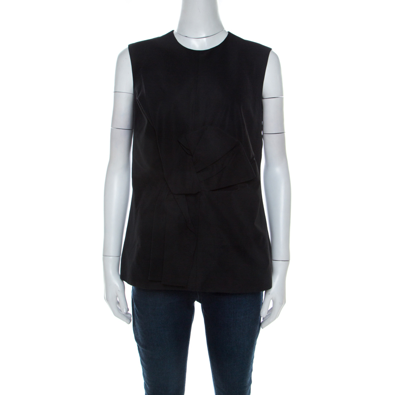 Pre Owned Victoria Beckham Black Cotton Blend Bow Detail Sleeveless Top M 