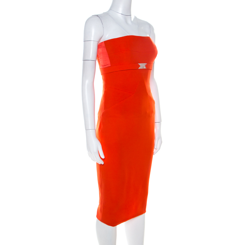 

Victoria Beckham Sunset Orange Double Crepe Strapless Pencil Dress