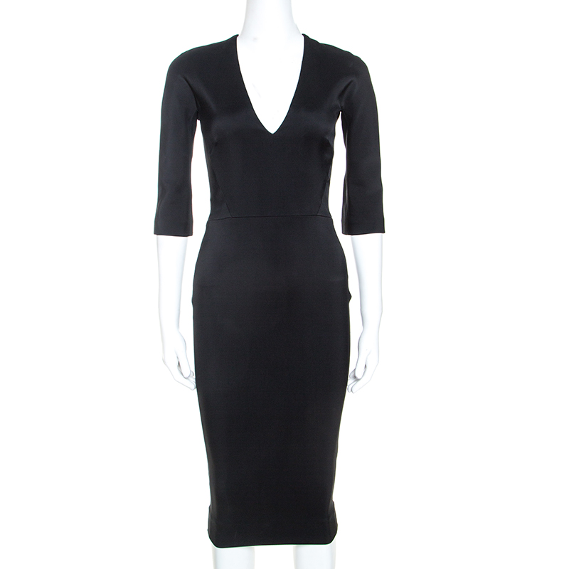 Victoria Beckham Black Crepe Fitted V-neck Dress S Victoria Beckham ...