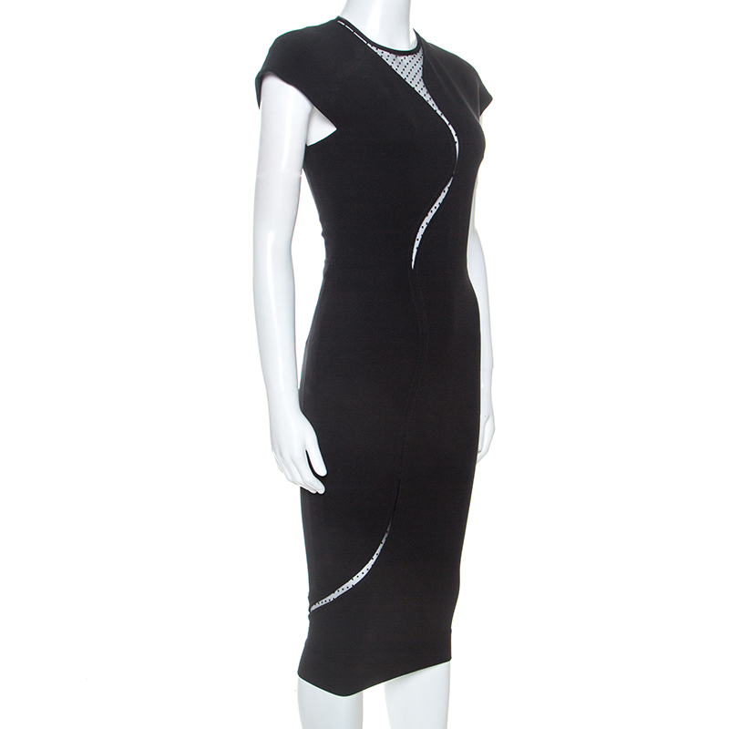 

Victoria Beckham Black Crepe and Mesh Insert Bodycon Dress