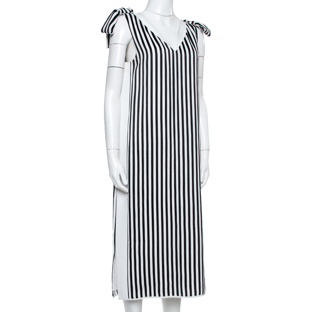 

Victoria Beckham White/Black Stripe Silk Knotted Twill Midi Dress