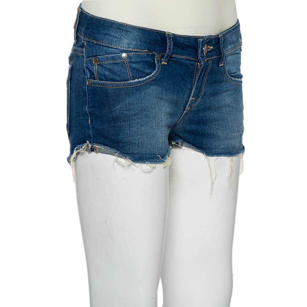 

Victoria Beckham Blue Denim Frayed Hem Boyfriend Shorts