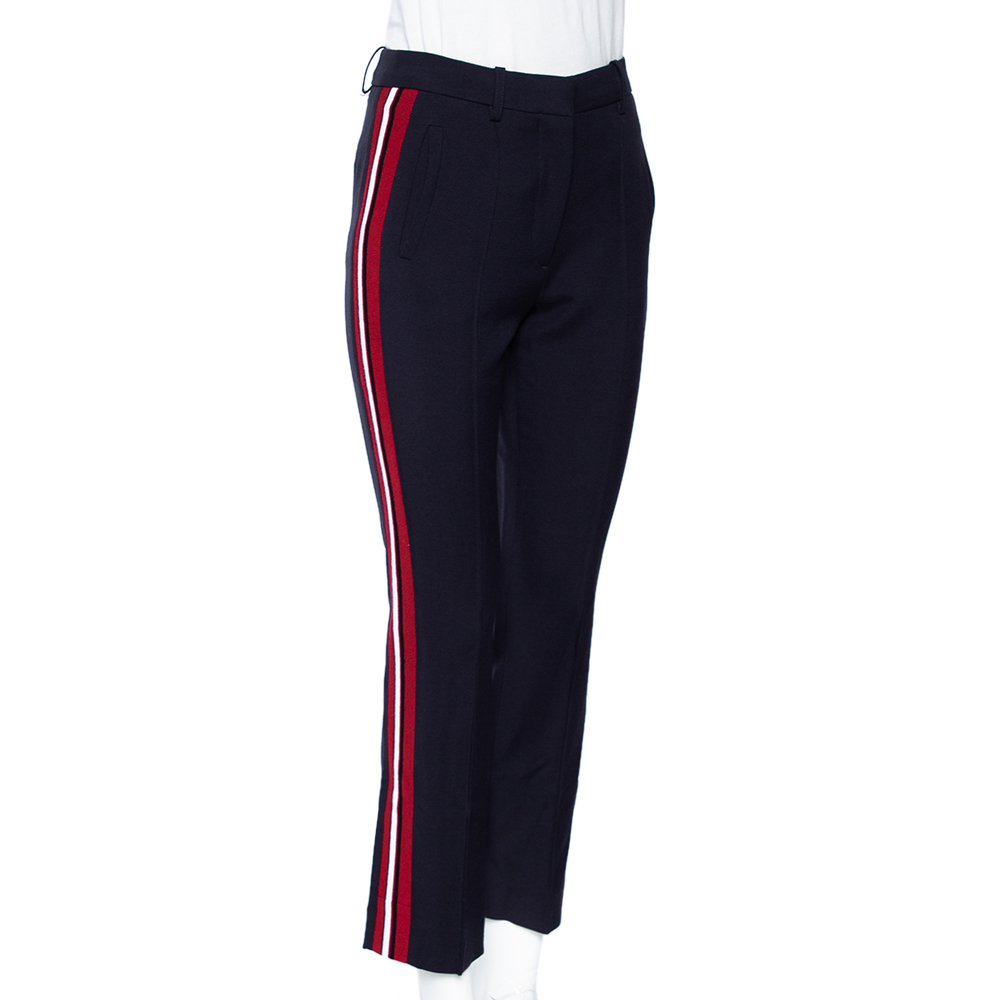 

Victoria Victoria Beckham Navy Blue Wool Side Stripe Detail Trousers