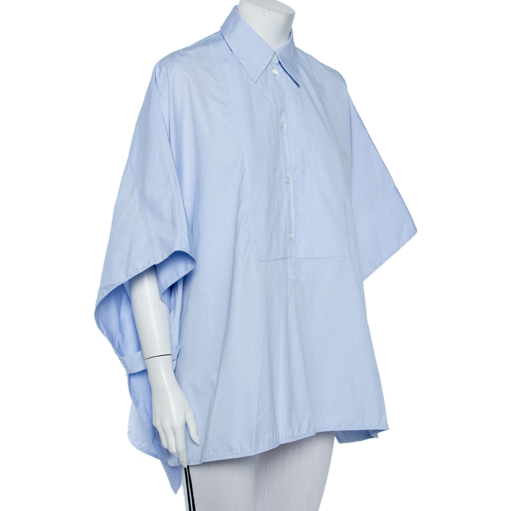 

Victoria Victoria Beckham Blue Cotton Side Open Oversized Cape Shirt