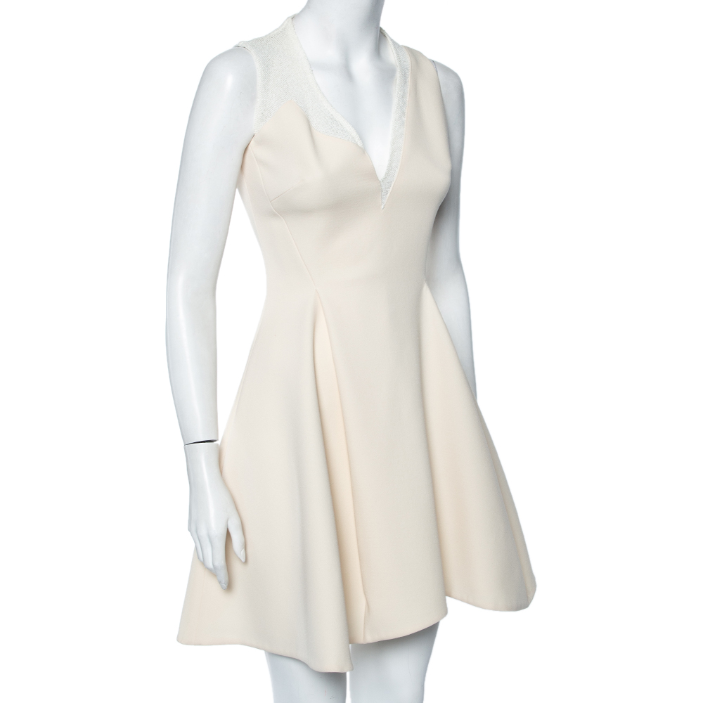 

Victoria Beckham Cream Wool Crepe & Mesh Sleeveless Mini Dress