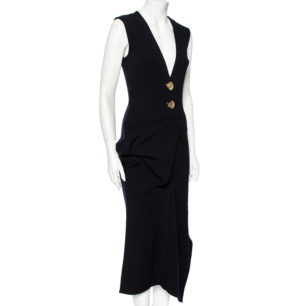 

Victoria Beckham Wool Knit Draped Overlay Detailed Midi Dress, Black