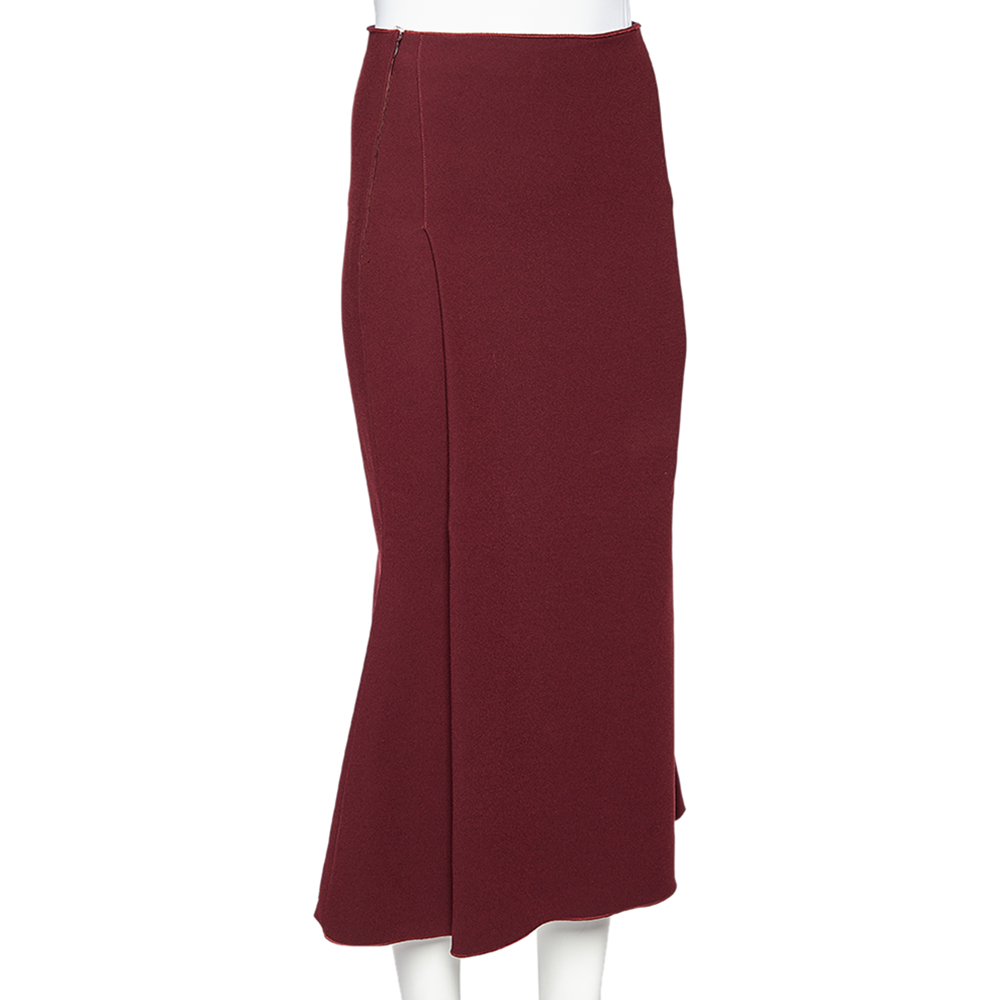 

Victoria Beckham Burgundy Crepe Pleated Detail Midi Skirt