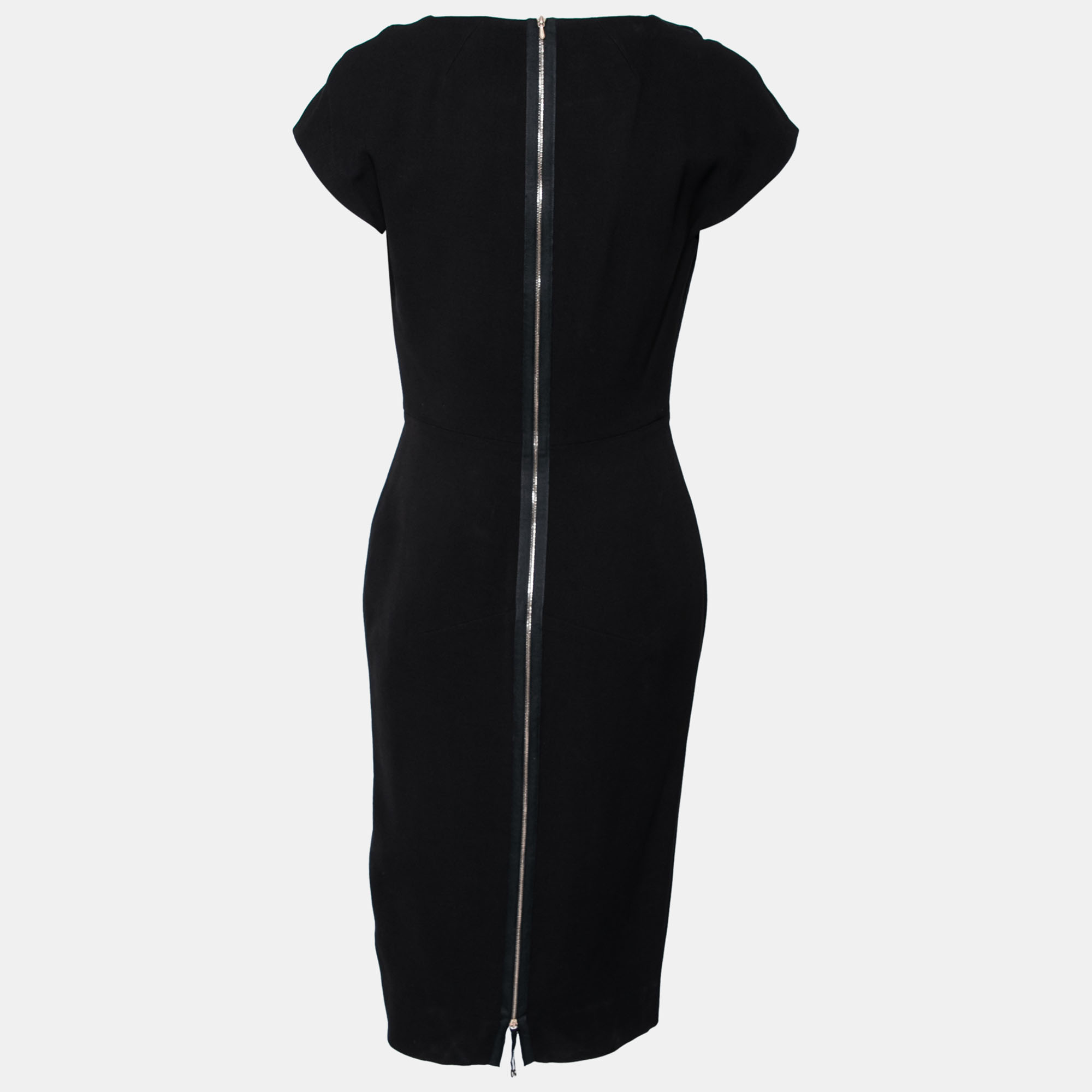 

Victoria Beckham Black Textured Wool & Silk Cut-Out Detail Dress