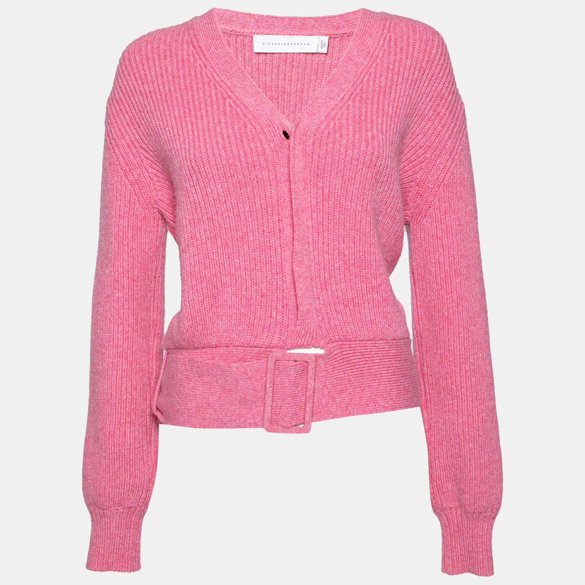 Pre-owned Victoria Beckham Pink Wool Button Front Belted Knitwear Xs