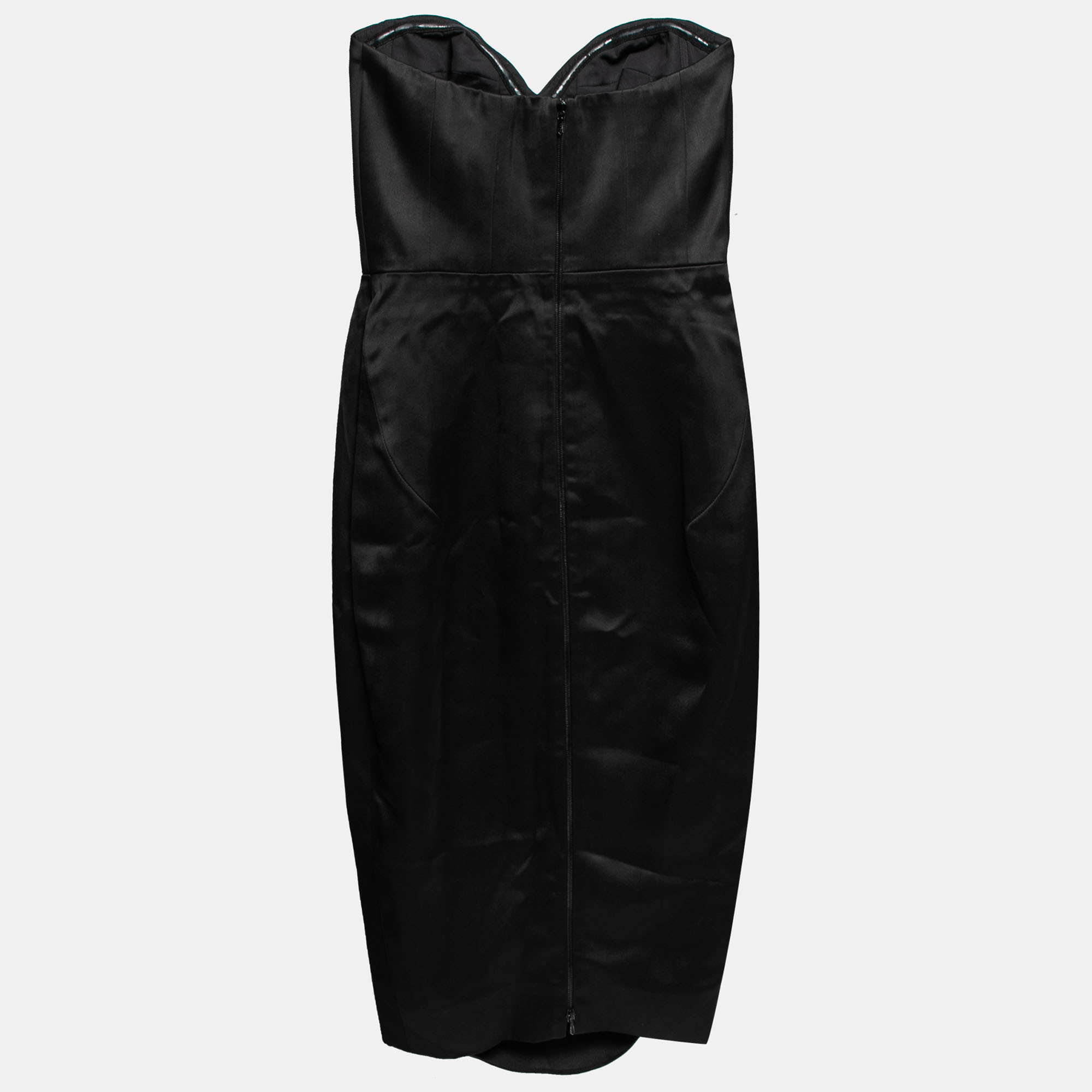 

Victoria Beckham Black Satin Strapless Bustier Dress