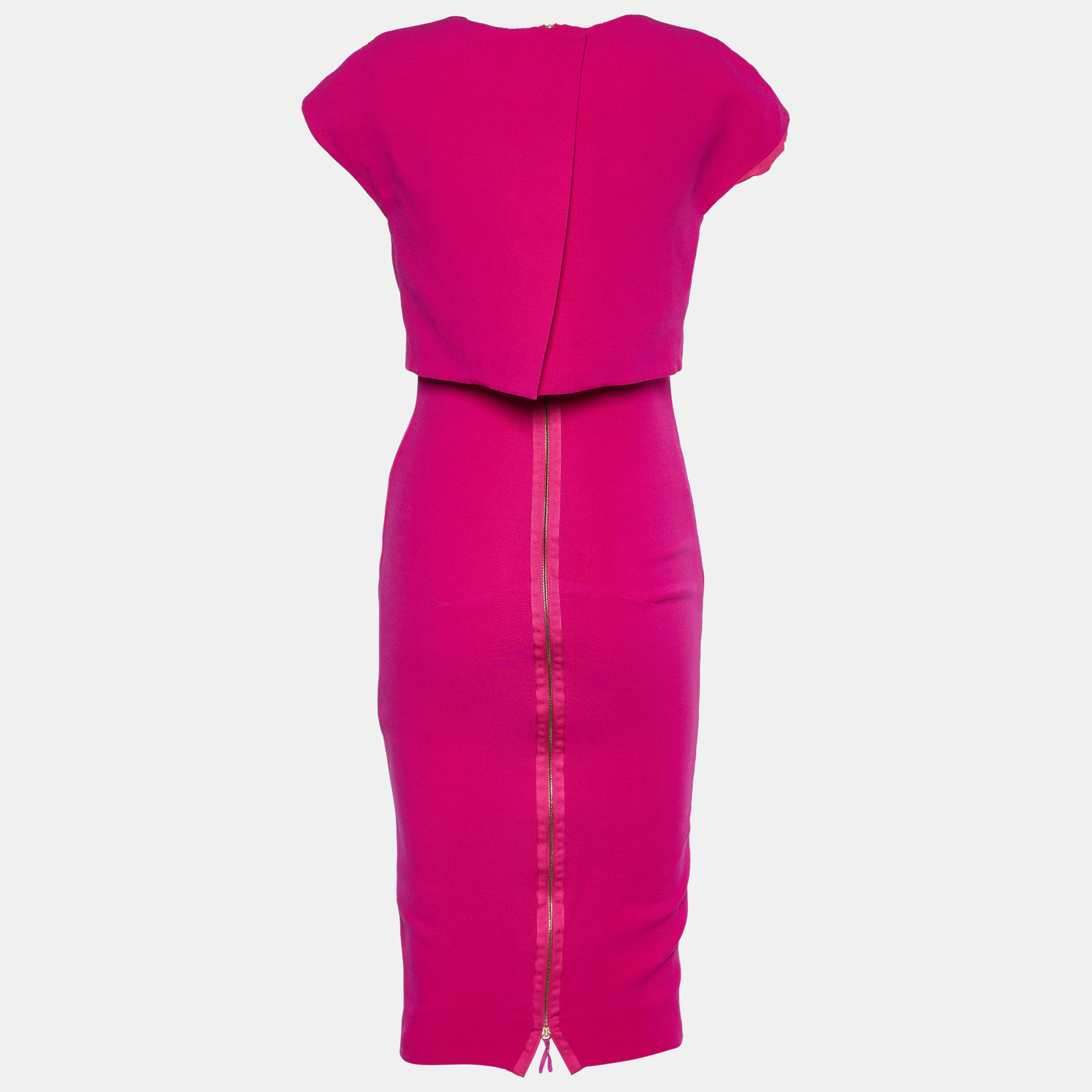 

Victoria Beckham Pink Crepe Silk Wool Faux Overlay Sheath Dress