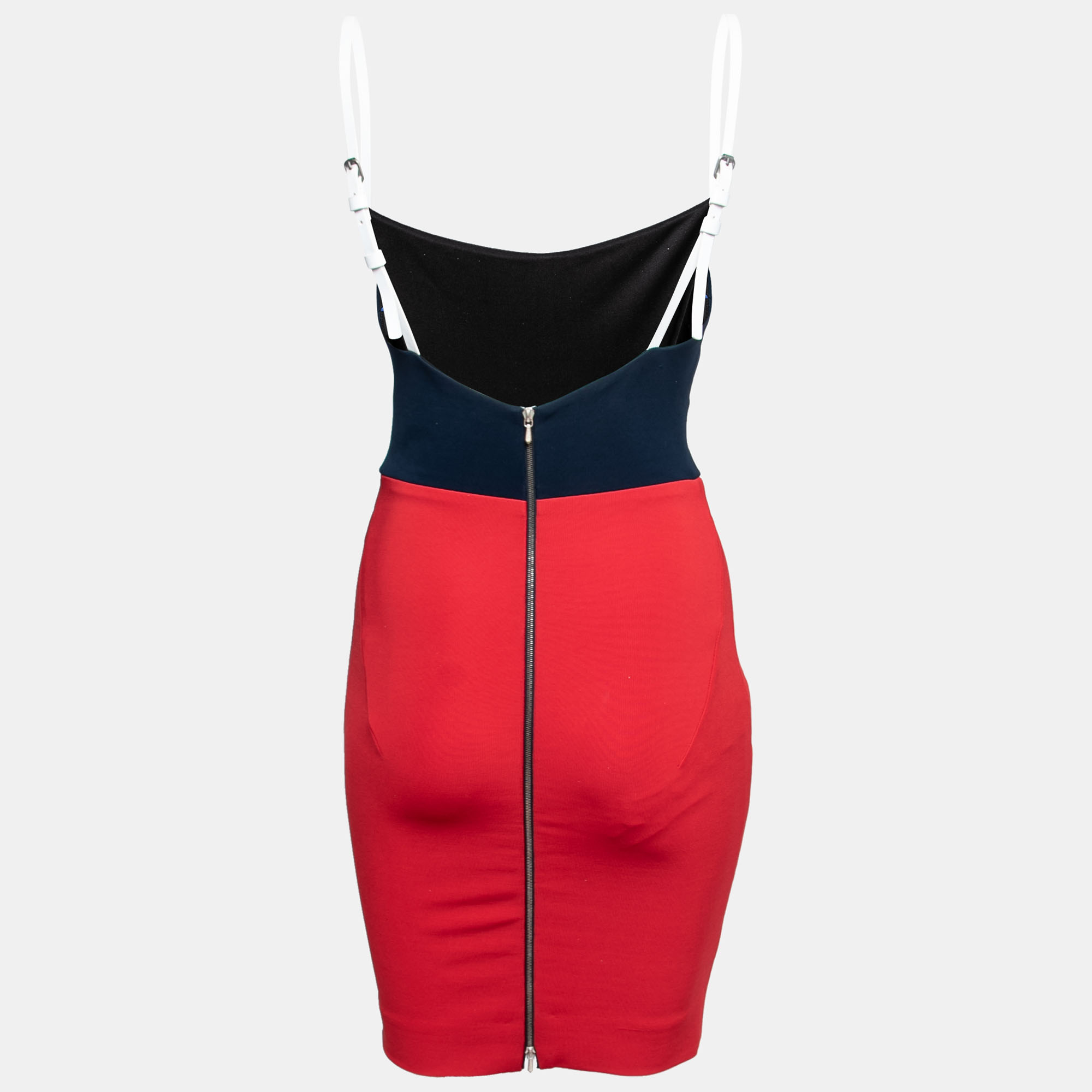 

Victoria Beckham Blue & Red Stretch Knit Leather Strap Detail Dress