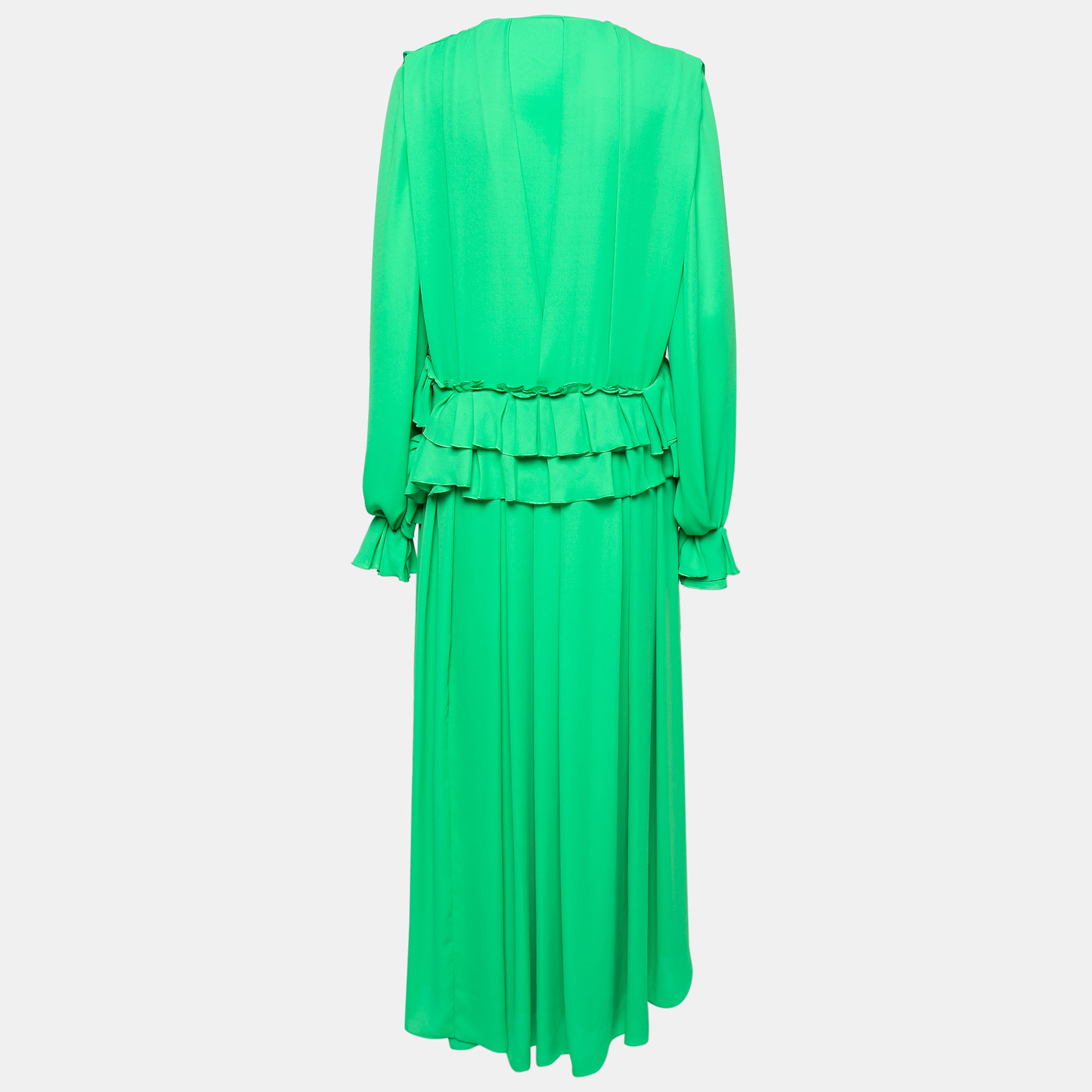 

Victoria Beckham Green Floral-Applique Georgette Pleated Maxi Dress
