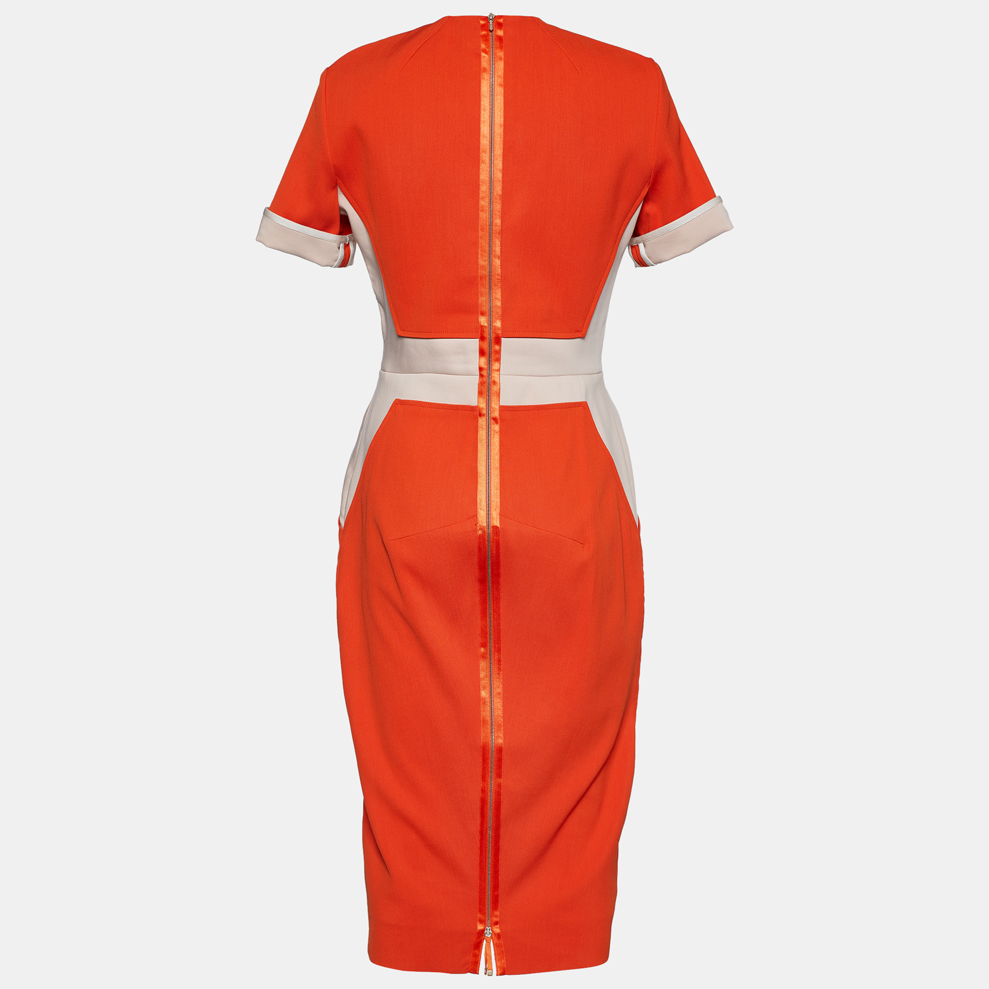 

Victoria Beckham Orange Color Block Crepe Midi Dress