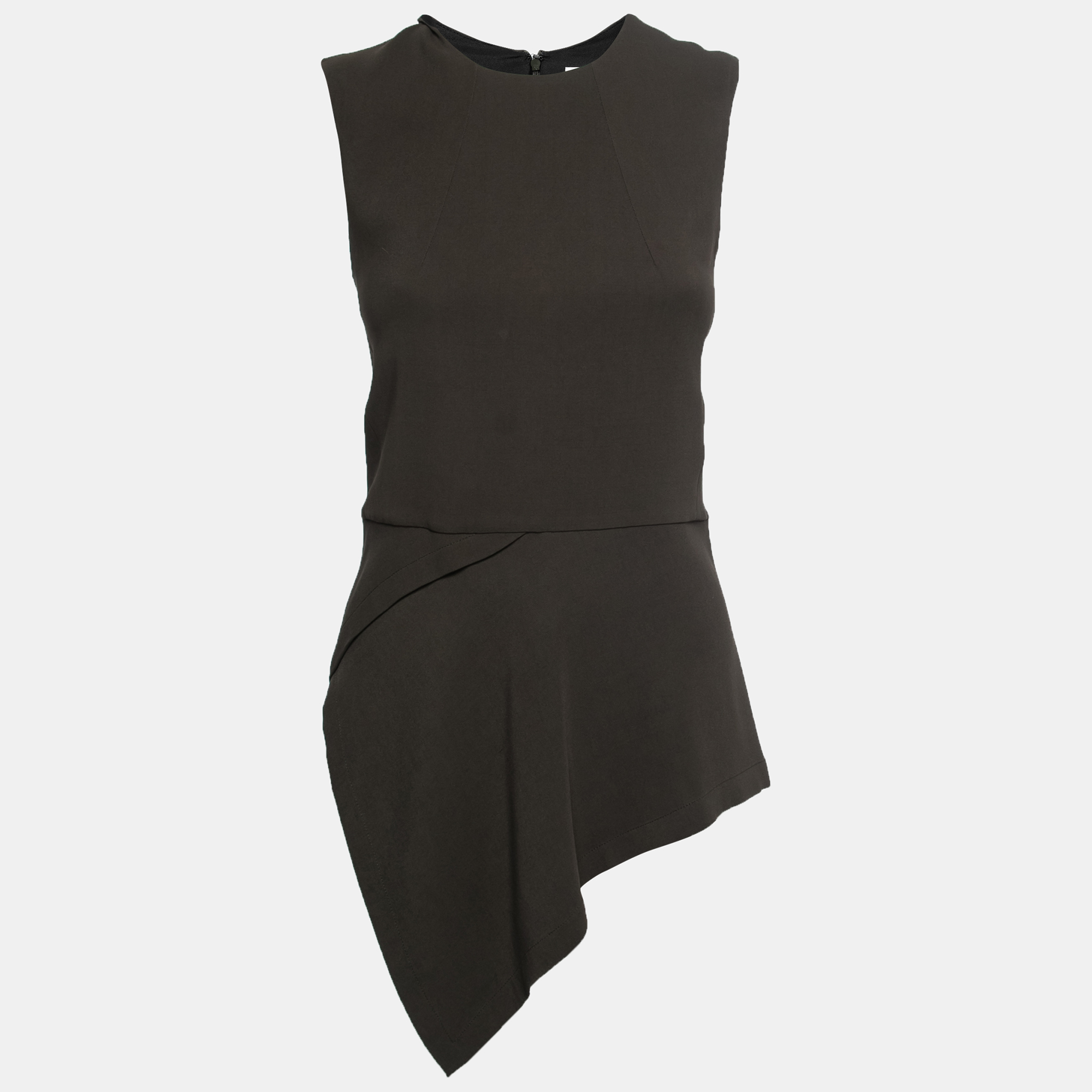 Pre Owned Victoria Beckham Dark Green Crepe Asymmetric Peplum Top S