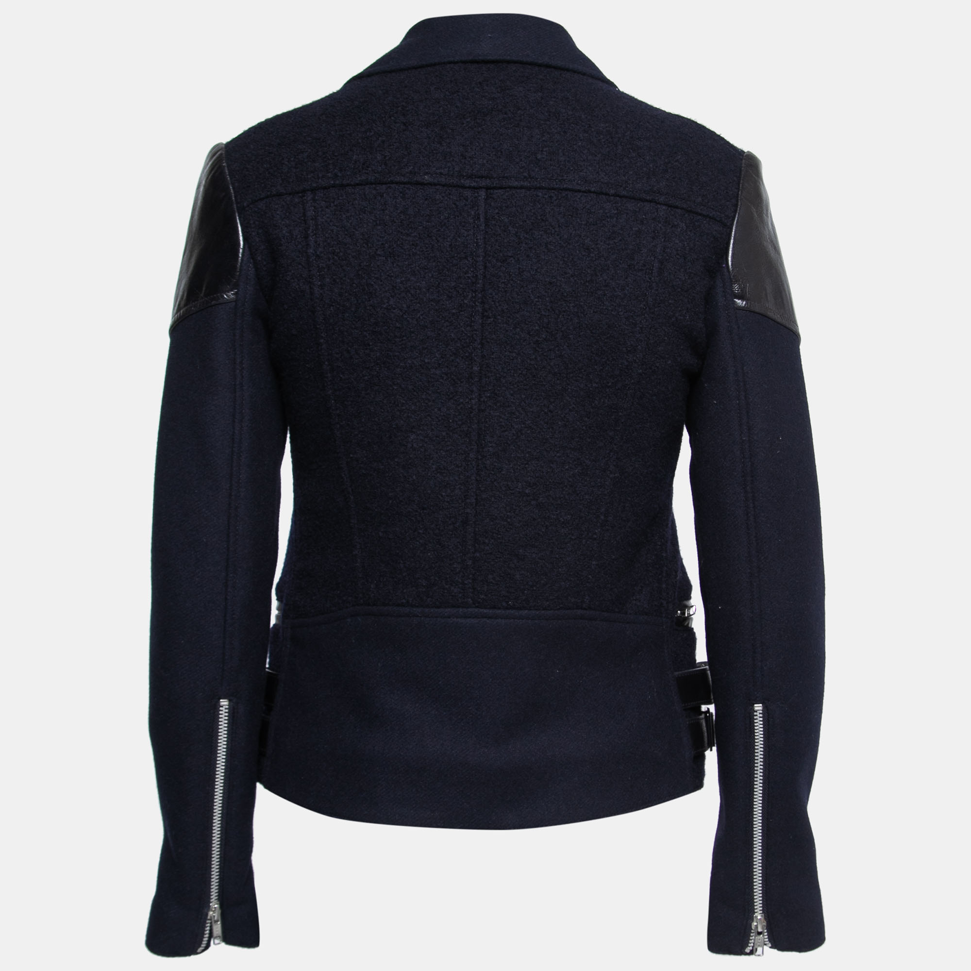 

Victoria Beckham Bicolor Felt & Leather Biker Jacket, Navy blue