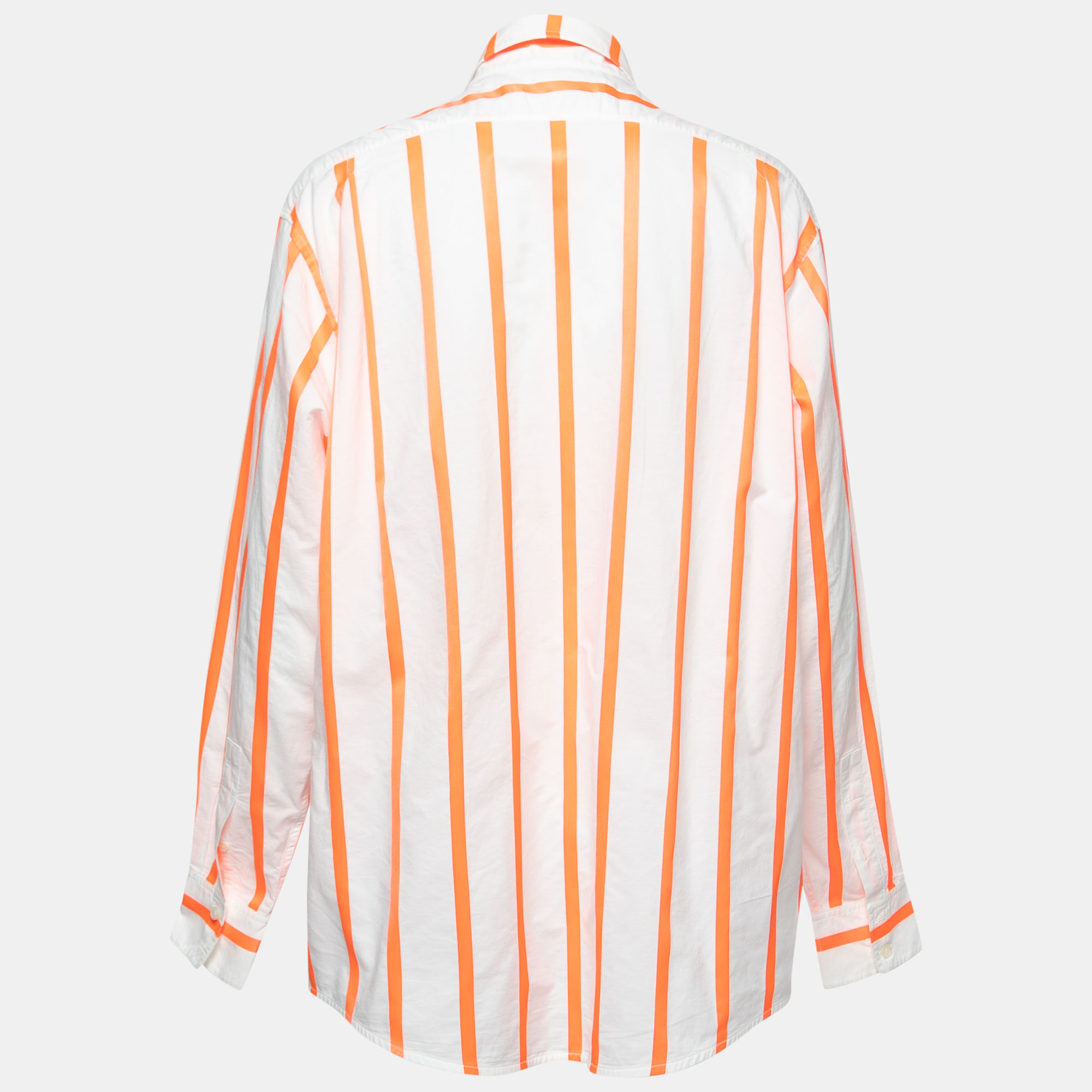 

Victoria Beckham Orange & White Striped Cotton Button Front Shirt