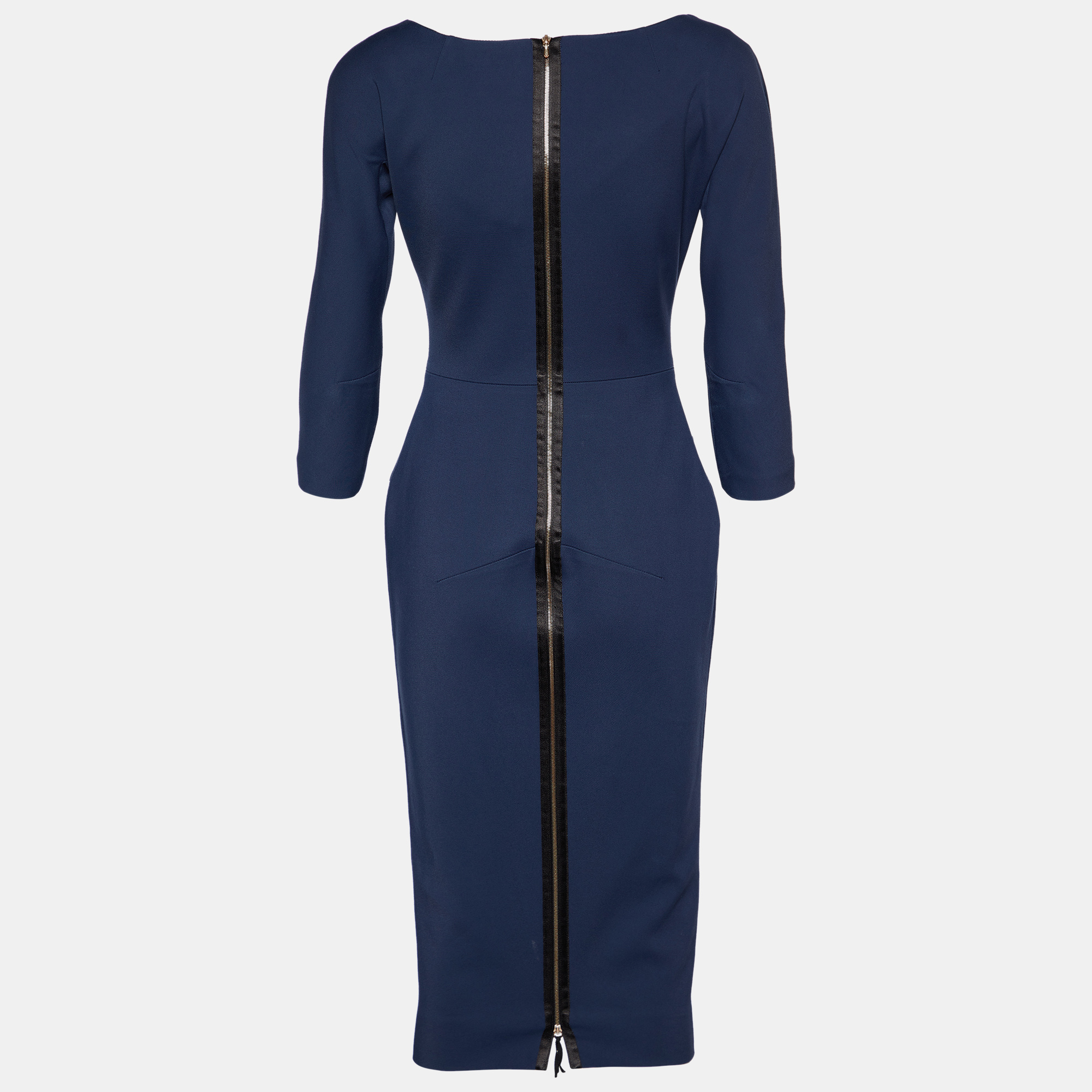

Victoria Beckham Navy Blue Stretch Crepe V Neck Pencil Dress