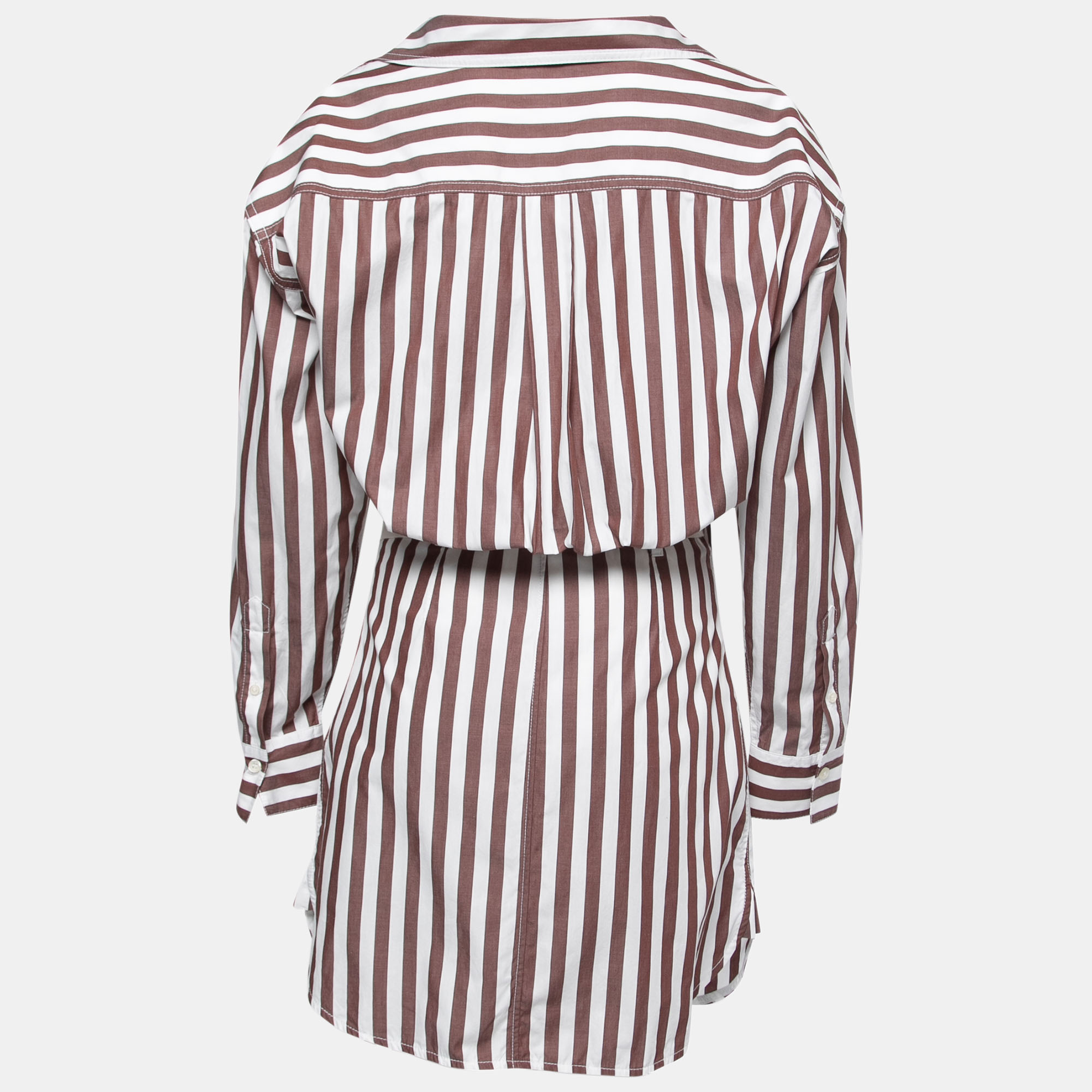 

Victoria Beckham Brown Striped Cotton Wrap Shirt Dress