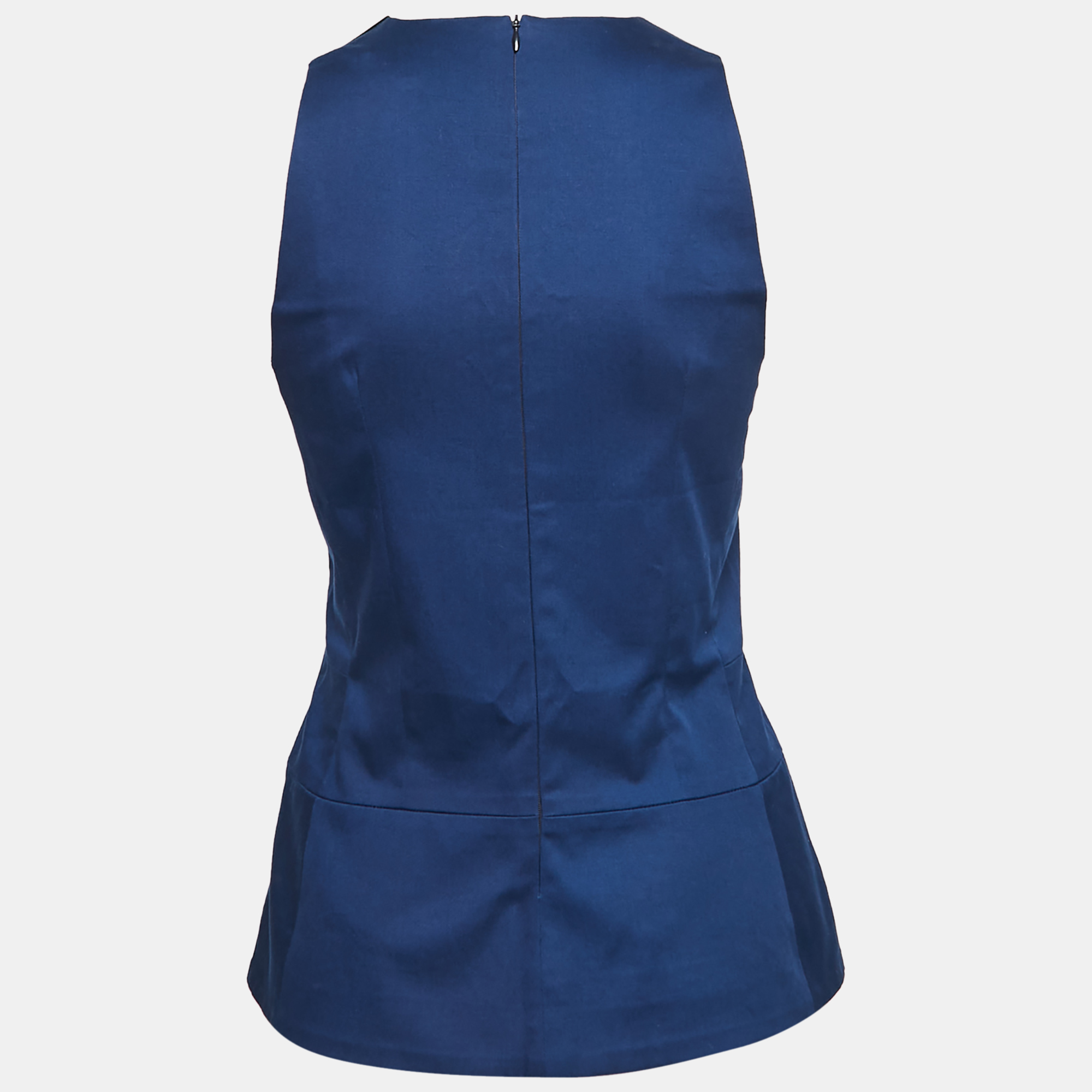 

Victoria Beckham Navy Blue Cotton Twill Sleeveless Peplum Top