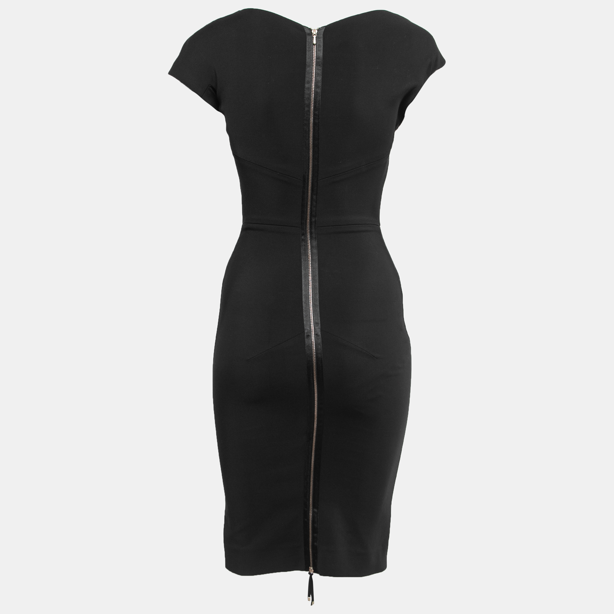 

Victoria Beckham Black Crepe V-Neck Short Sleeve Midi Dress