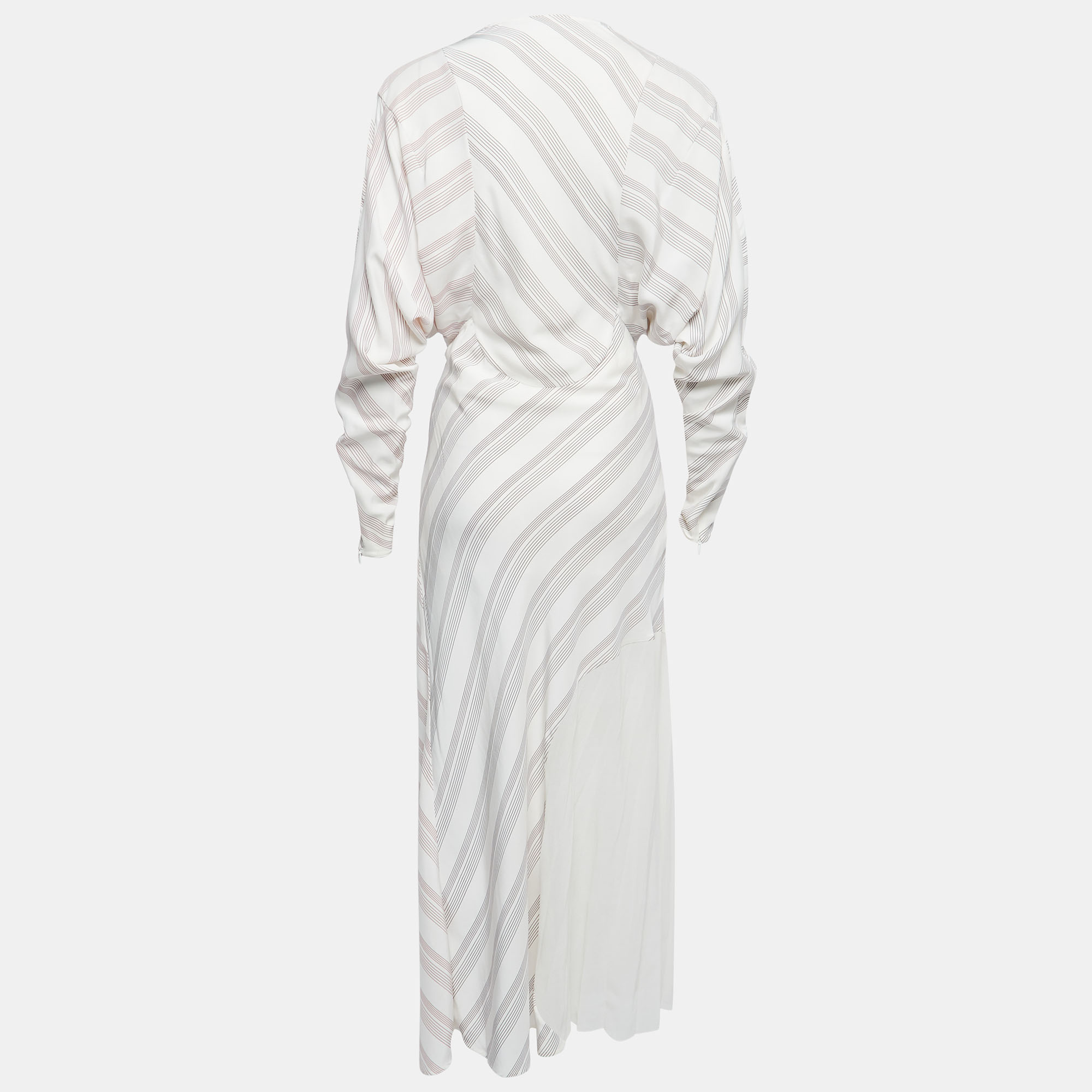 

Victoria Beckham White Striped Silk & Chiffon Paneled Maxi Dress