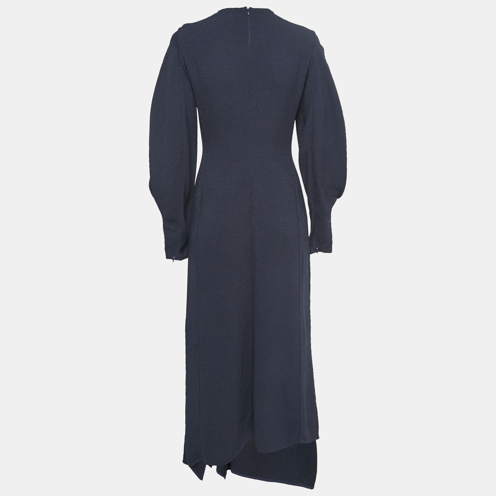 

Victoria Beckham Navy Blue Crepe Full Sleeve Slit Detail Maxi Dress