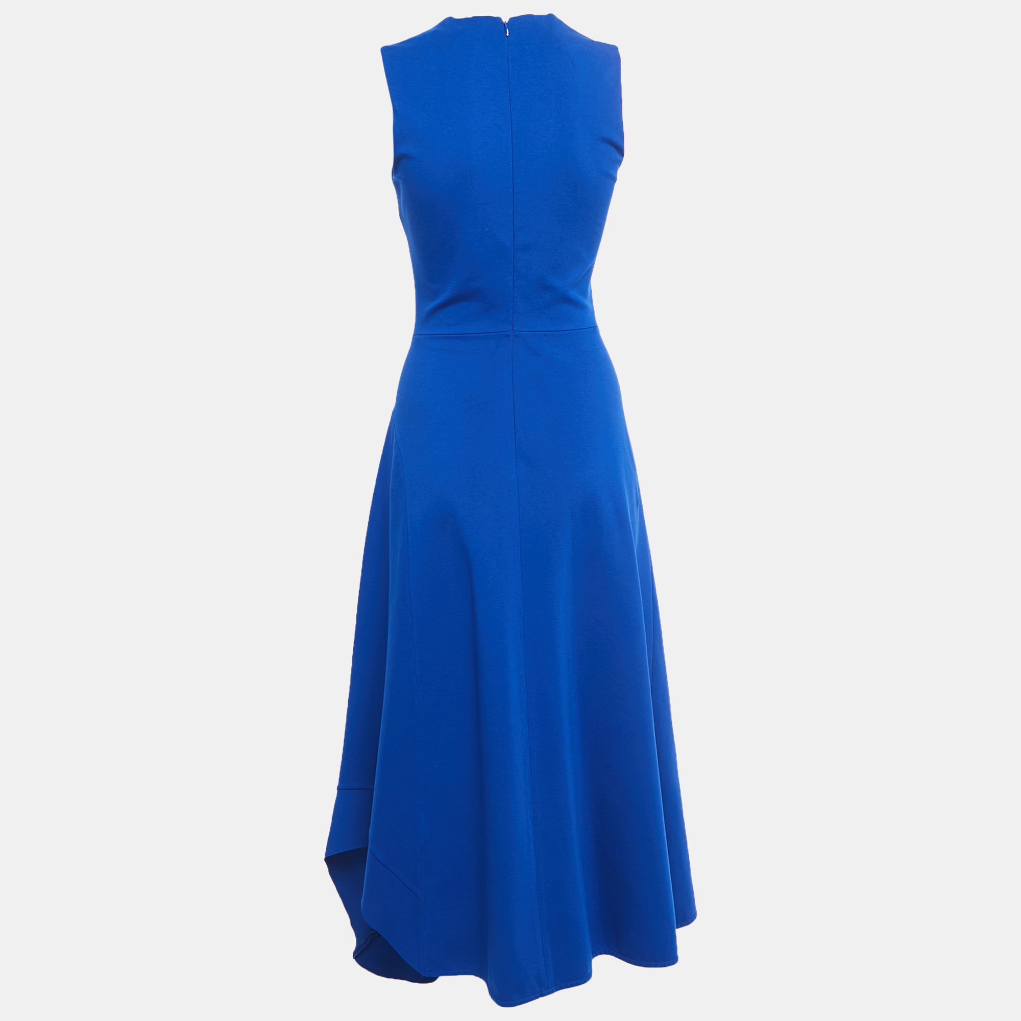 

Victoria Beckham Blue Crepe Ruffled Sleeveless Midi Dress