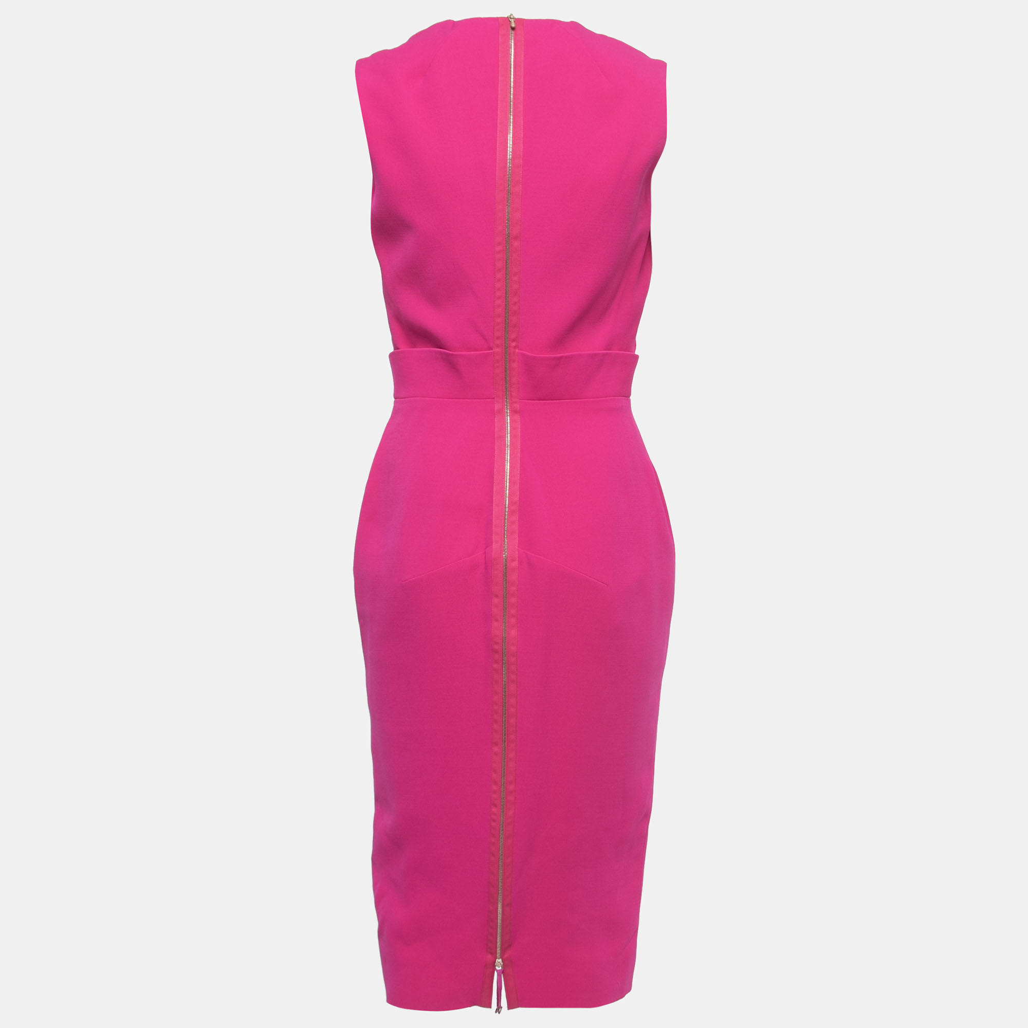 

Victoria Beckham Pink Silk & Wool Deep Neck Sleeveless Midi Dress
