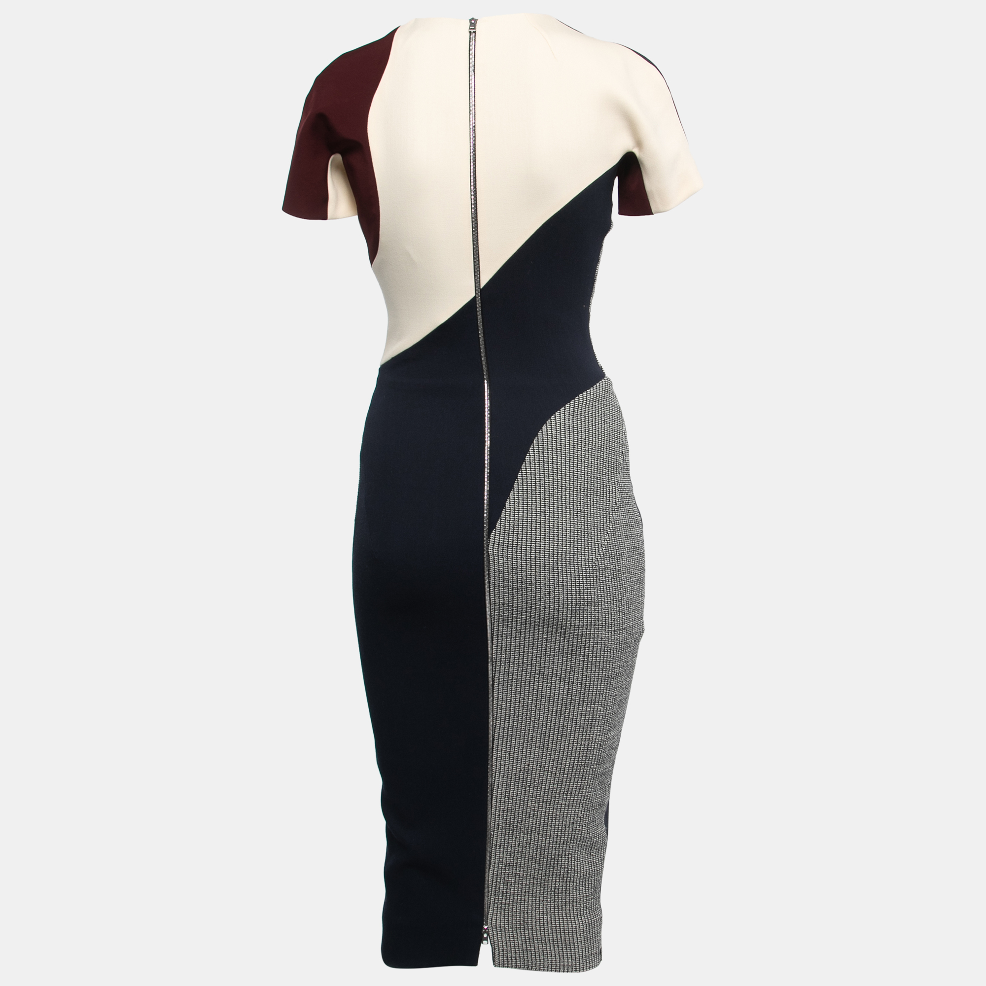 

Victoria Beckham Multicolor Colorblock Crepe & Tweed Midi Dress