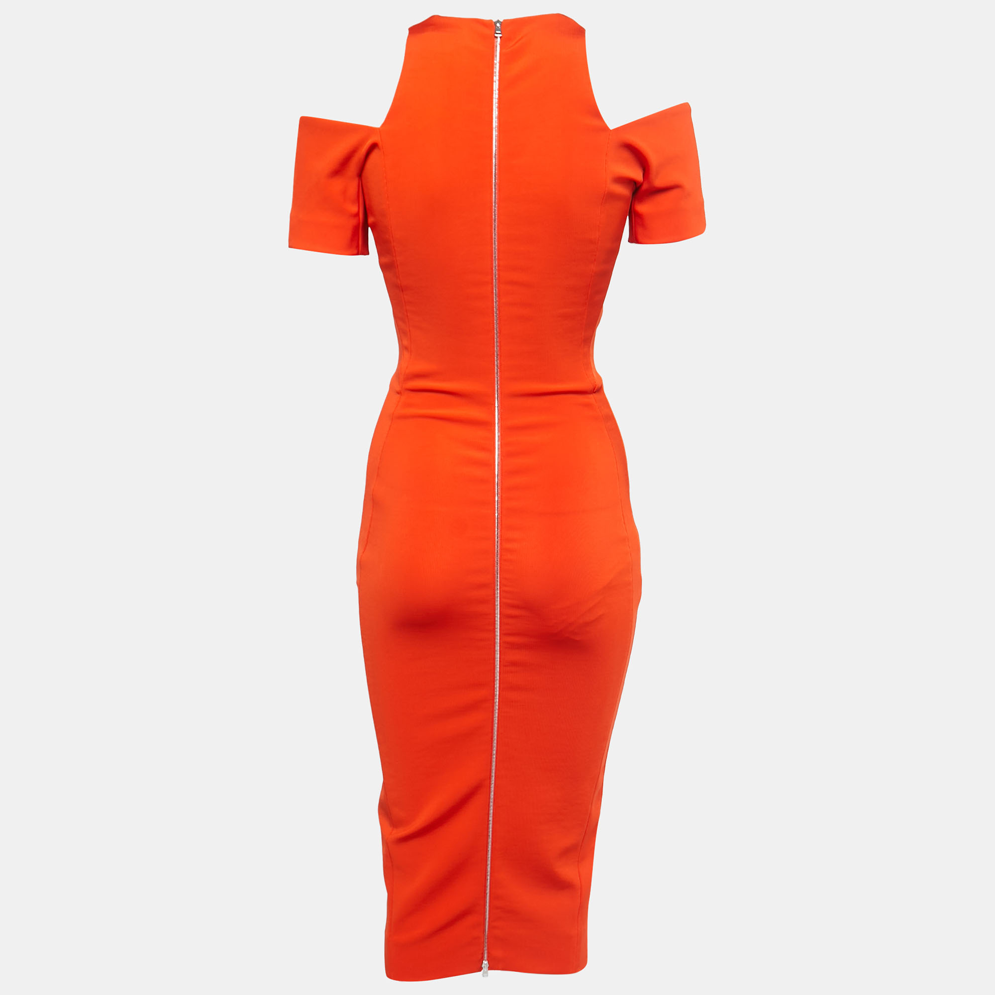 

Victoria Beckham Orange Jersey Cold Shoulder Sheath Dress