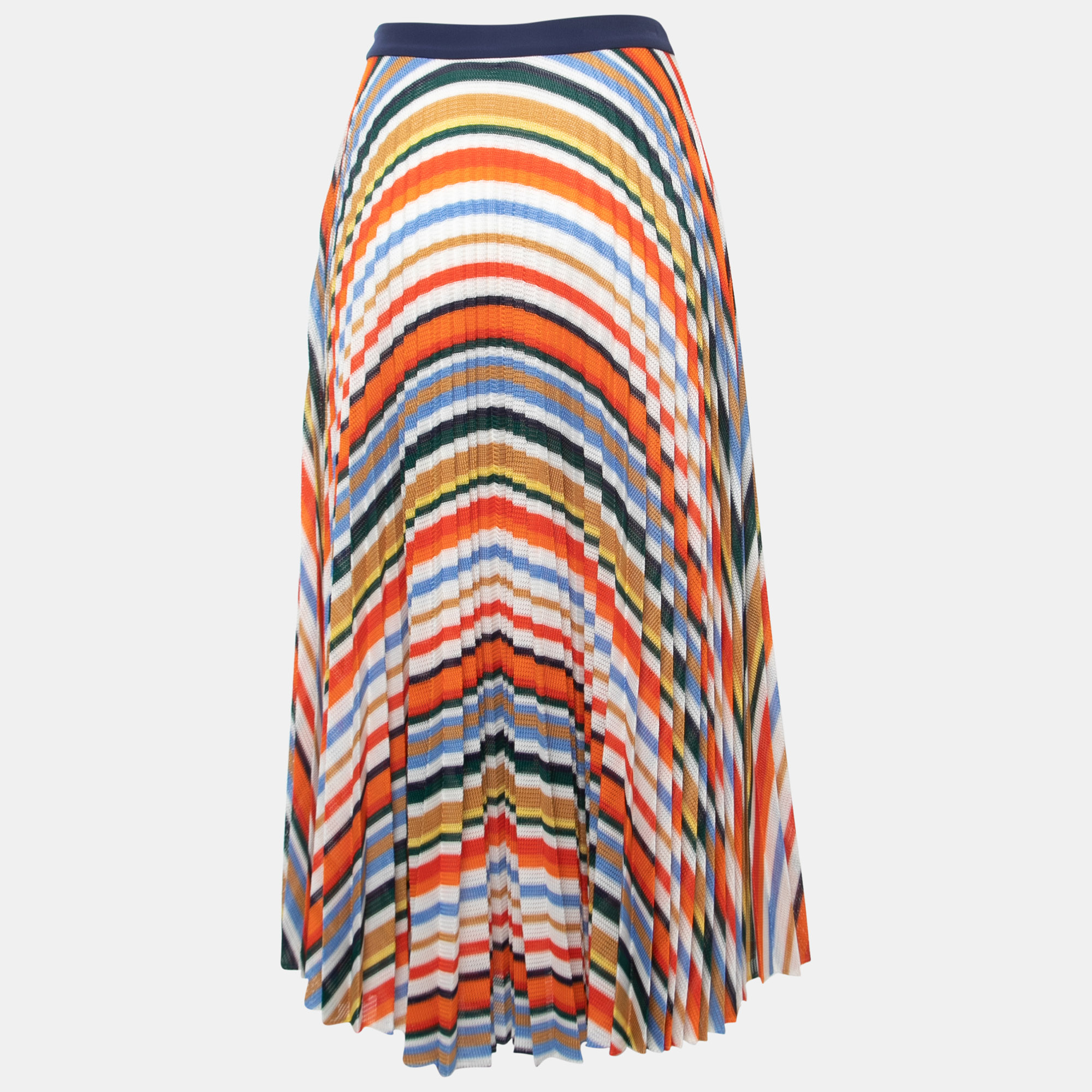 

Victoria Beckham Multicolor Striped Knit Pleated Midi Skirt